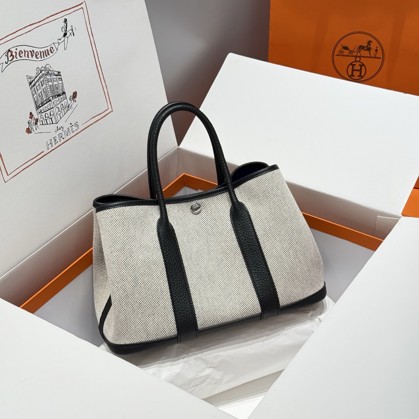 Hermès Garden Party 30 Tote Bag Gray/Black Leather Trim 2 i1745204577594 9481 0 0