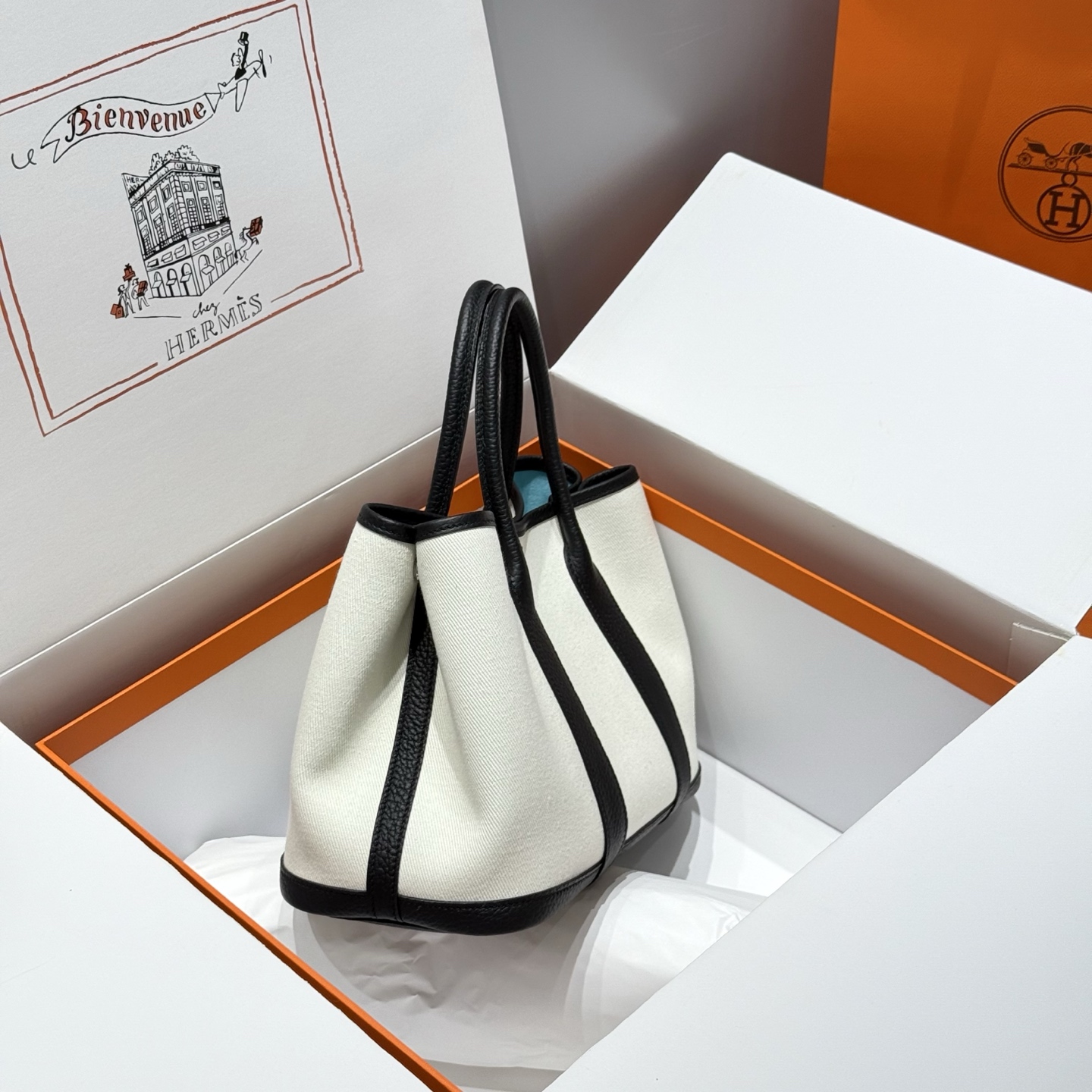 Hermès Garden Party Tote Bag Wool White and Black Leather 30cm 3 i1745204614782 1873 0 1