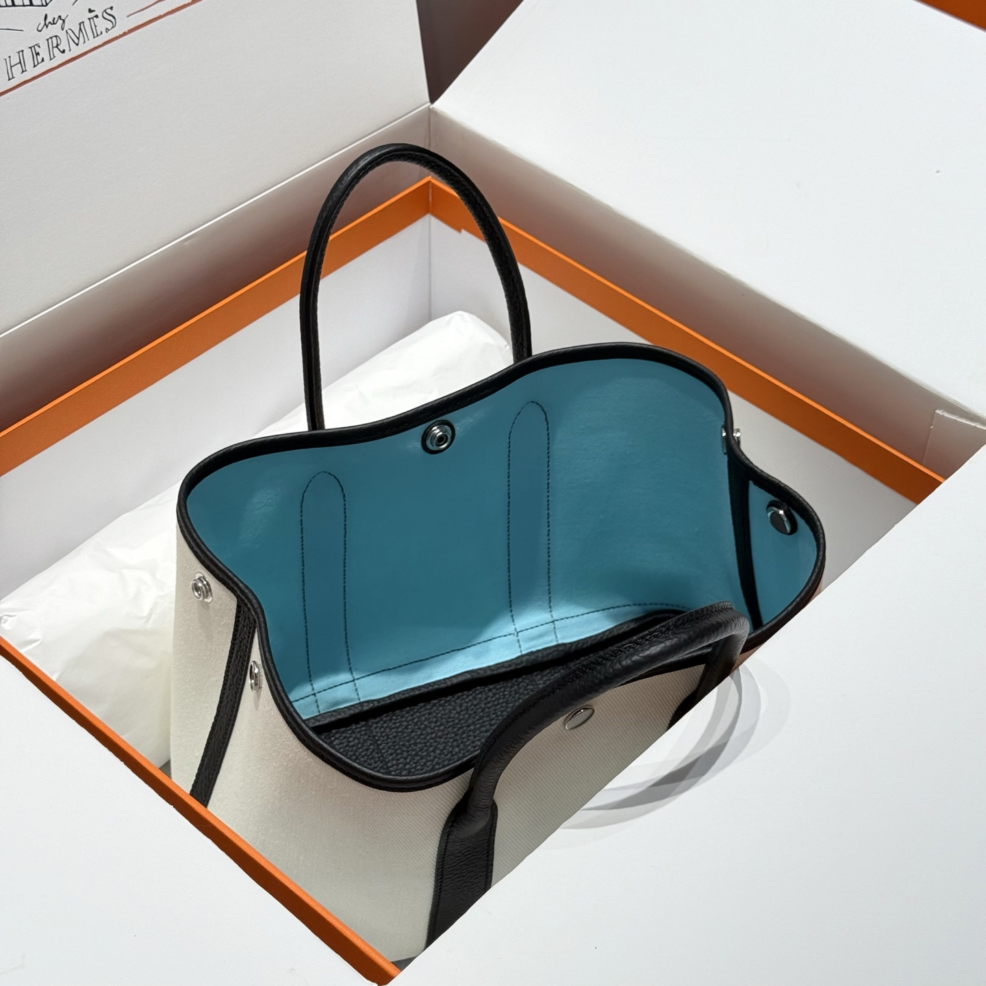 Hermès Garden Party Tote Bag Wool White and Black Leather 30cm 10 i1745204615342 7605 0 8