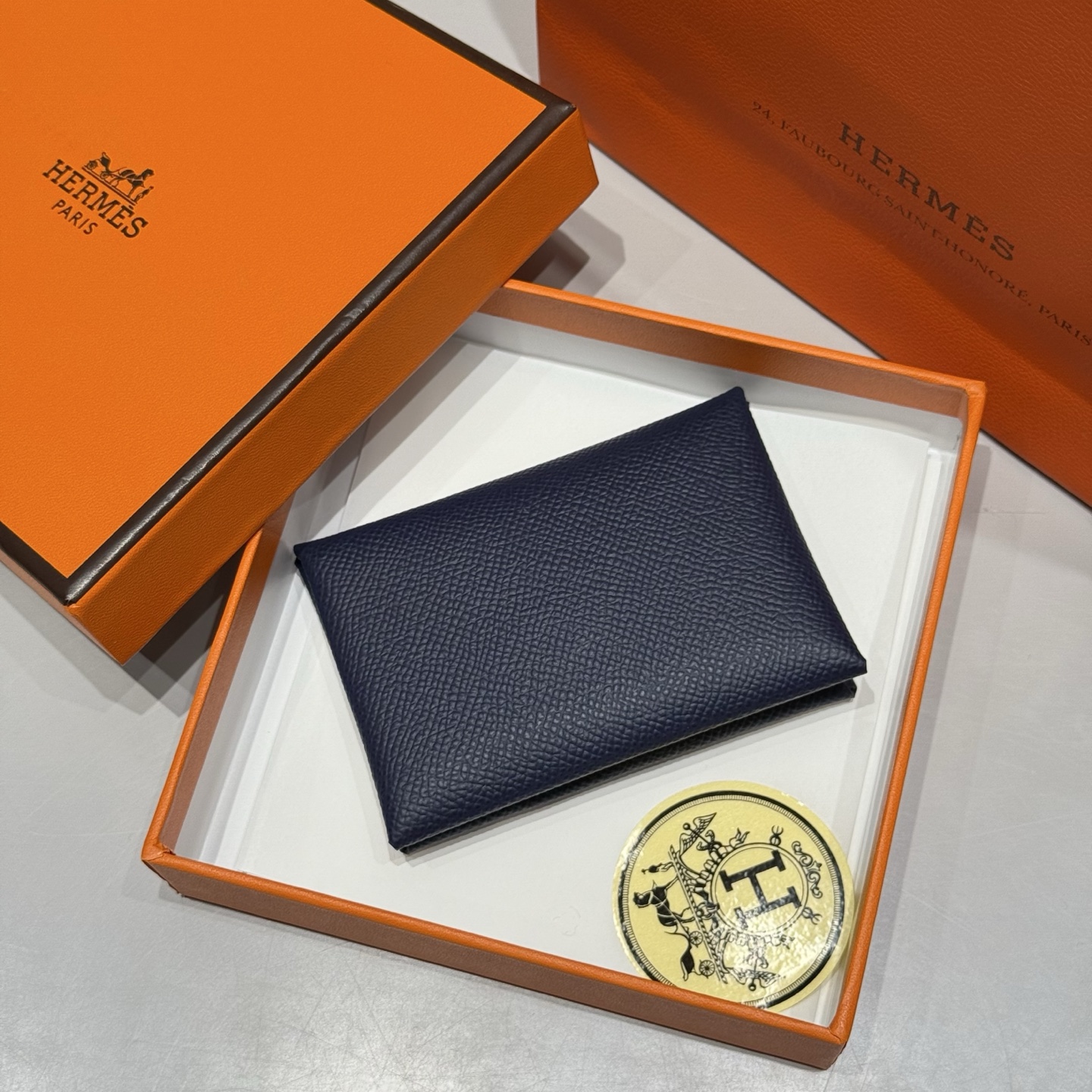 Hermès Calvi Duo Card Holder Epsom Leather Coin Purse Wallet - Navy Blue 1 i1745571308608 9486 0 6
