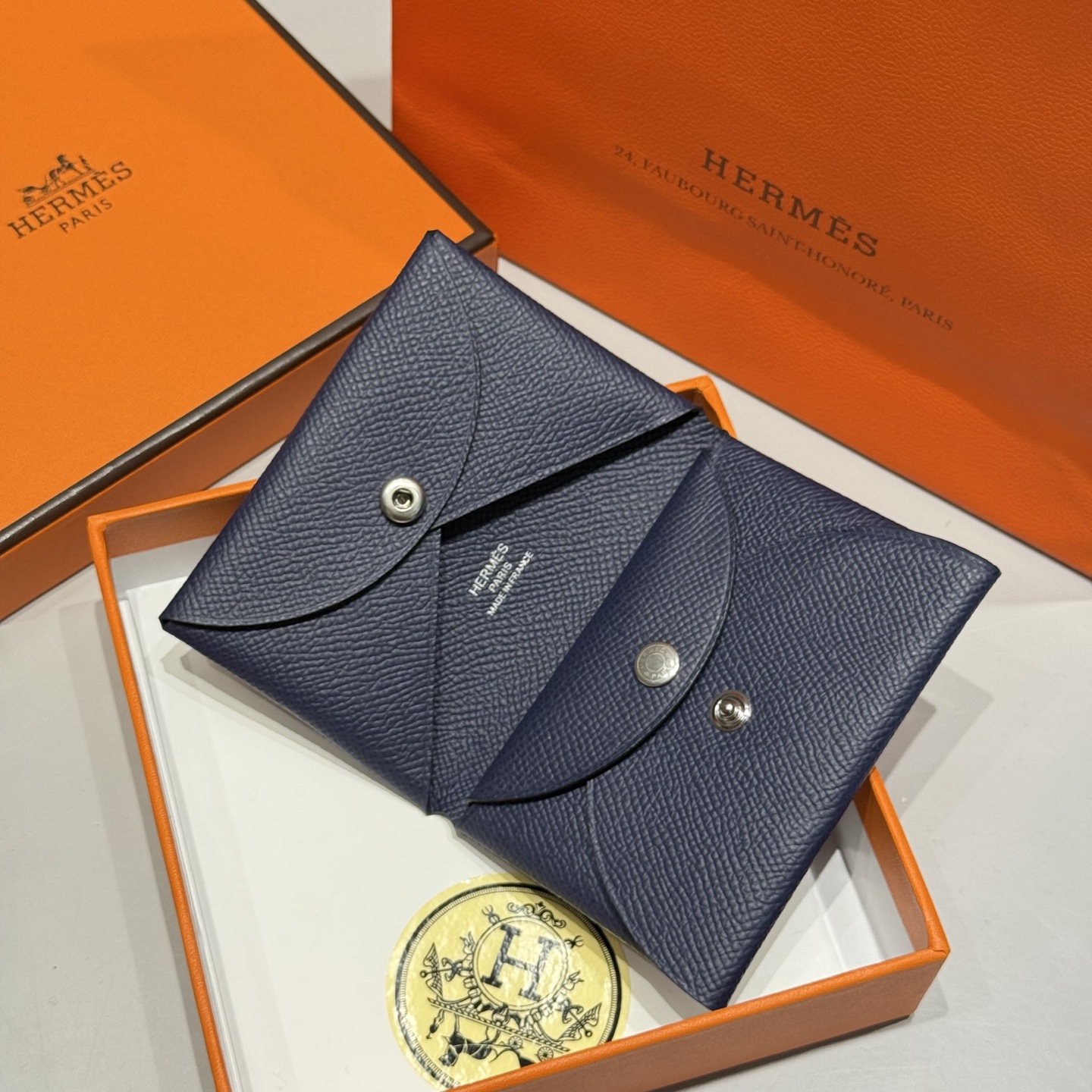 Hermès Calvi Duo Card Holder Epsom Leather Coin Purse Wallet - Navy Blue 2 i1745745417295 9002 0 1