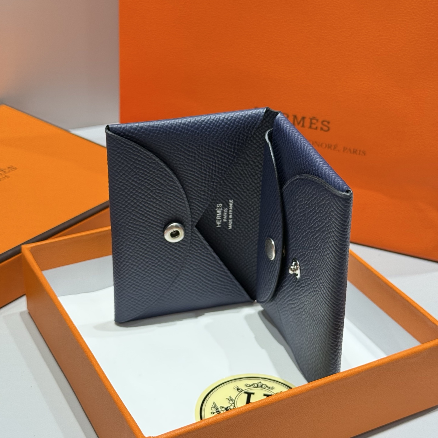 Hermès Calvi Duo Card Holder Epsom Leather Coin Purse Wallet - Navy Blue 3 i1745745417351 9213 0 2