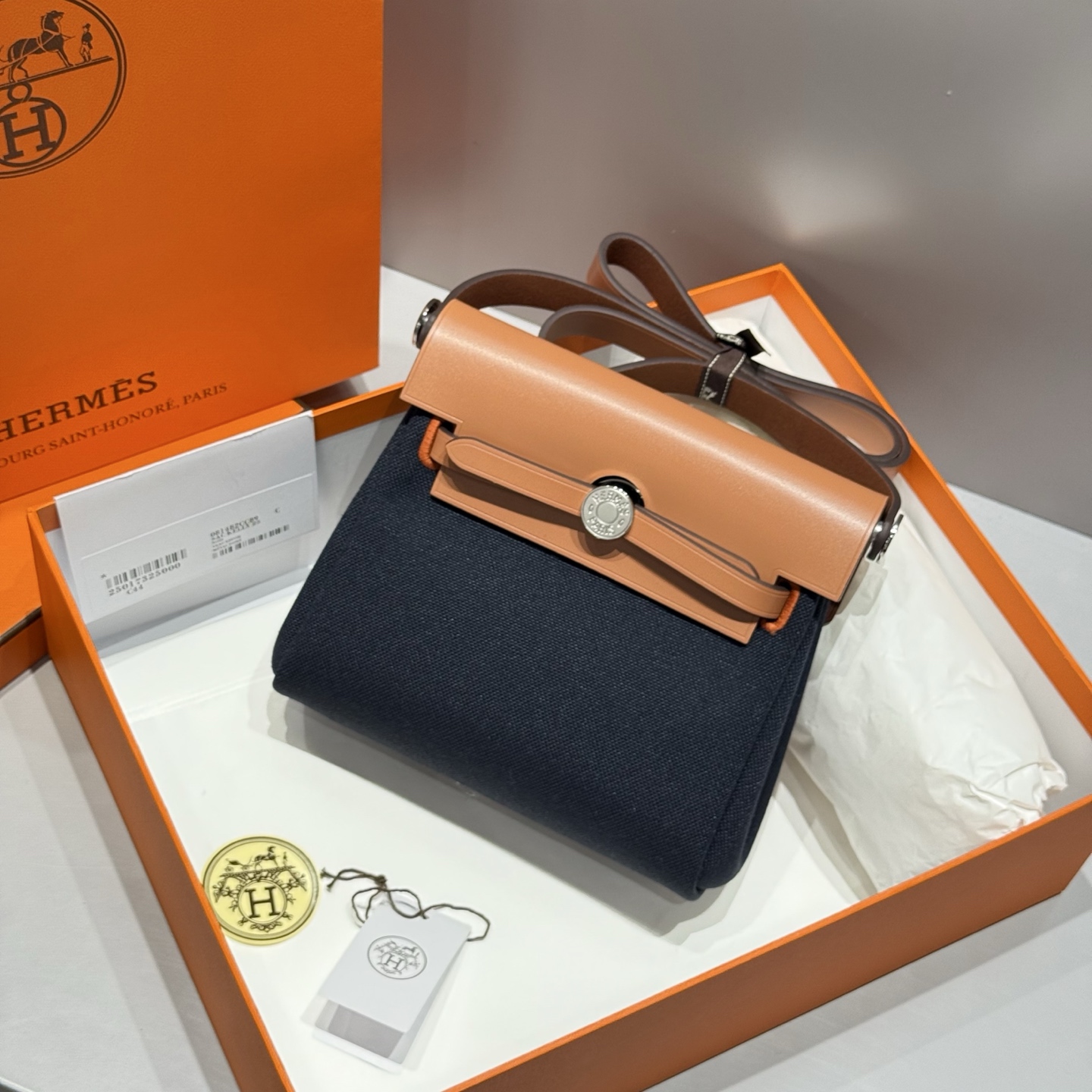 Hermès Mini Herbag Midnight Blue with Silver Buckle - 20cm