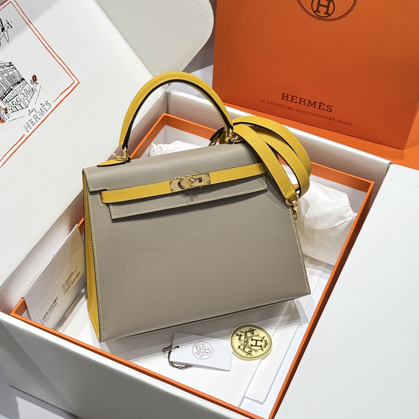 NO:699596,. Imported from Germany - _ / Color _ Windbreaker gray/amber yellow Hand-sewn -,Hermes,hermes,Hermes,19860909. 德国进口 -   _ /  颜色 _风衣灰/琥珀黄 手工缝制 -,爱马仕,hermes,Hermes,,Bag