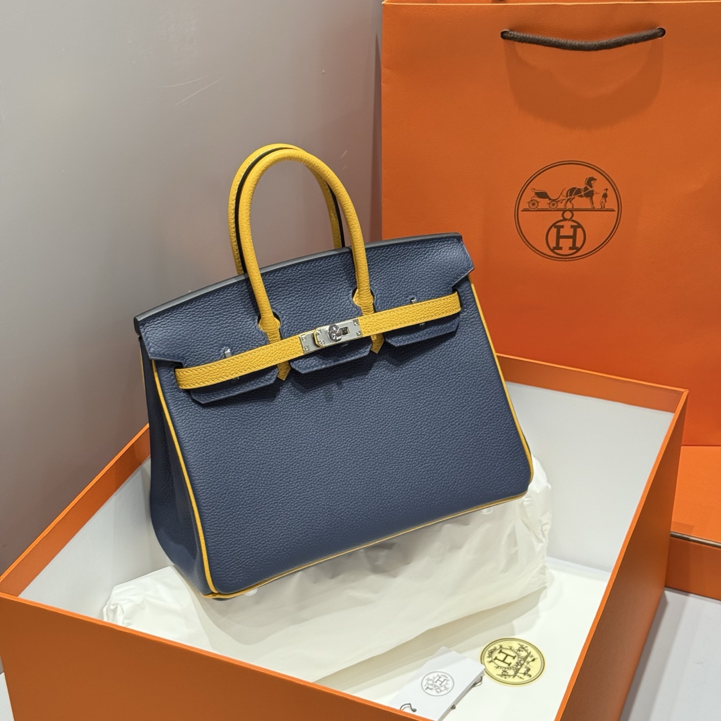 NO:699780,- - Latest arrival / navy blue/amber yellow - - comparable to handmade craftsmanship, real shots, Hermes, hermes, Hermes,19860909-  - 最新到货  / 海军蓝/琥珀黄  - -媲美手工工艺  实拍,爱马仕,hermes,Hermes,,Bag