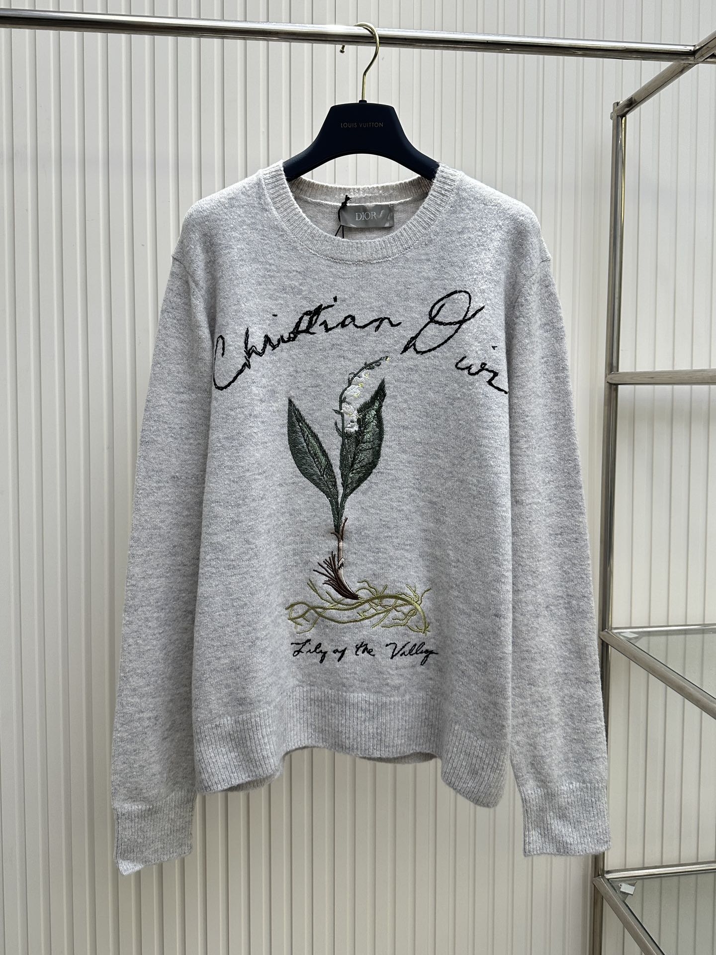 Dior Clothing Sweatshirts Blue Grey Embroidery Wool Fall/Winter Collection Chains