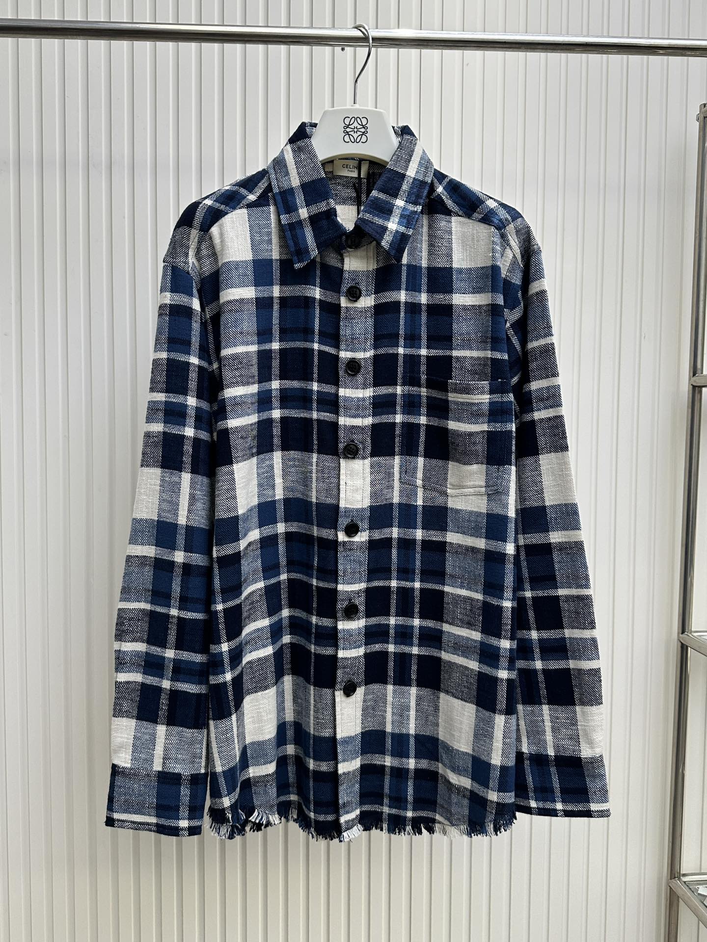 Shop Now
 Celine Clothing Shirts & Blouses Black Grid Blue Flannel Vintage