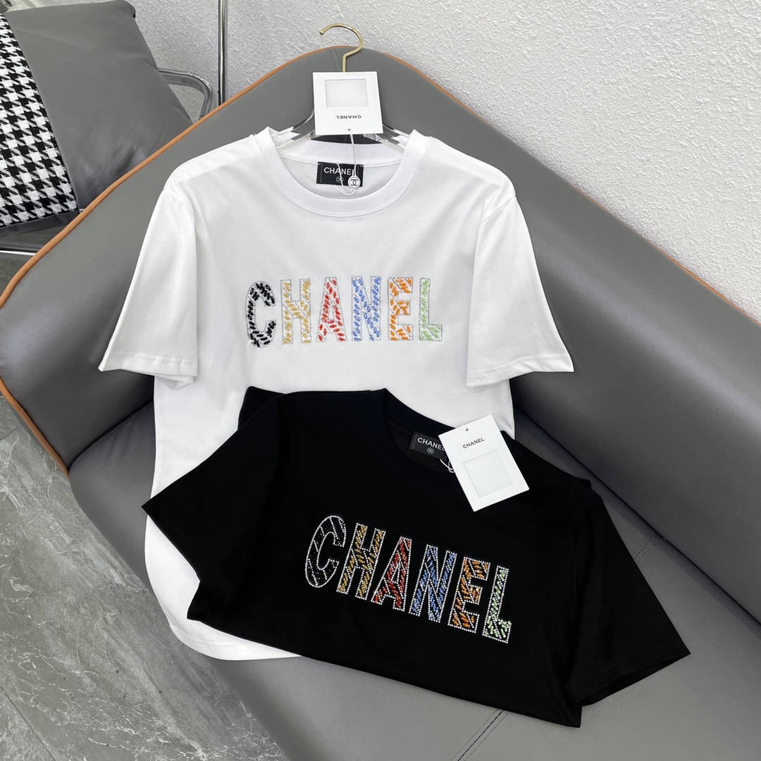 Chanel Clothing T-Shirt Black White Spring/Summer Collection Fashion
