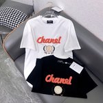 Chanel Clothing T-Shirt Black White Embroidery Spring/Summer Collection