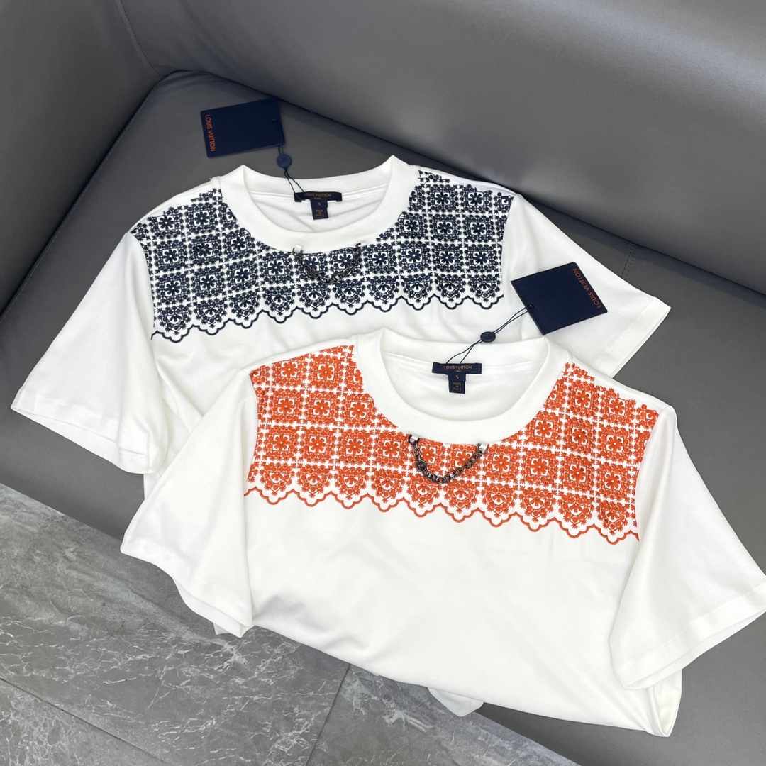 Louis Vuitton Clothing T-Shirt Replica Online
 Black Red Embroidery Spring/Summer Collection Chains