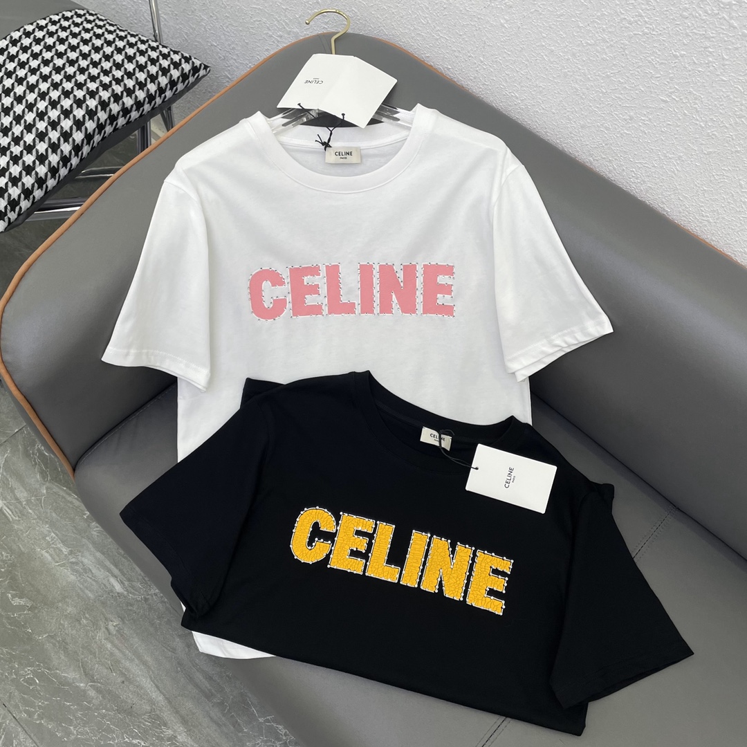 Celine AAAAA+
 Clothing T-Shirt 2023 AAA Replica Customize
 Black White Spring/Summer Collection