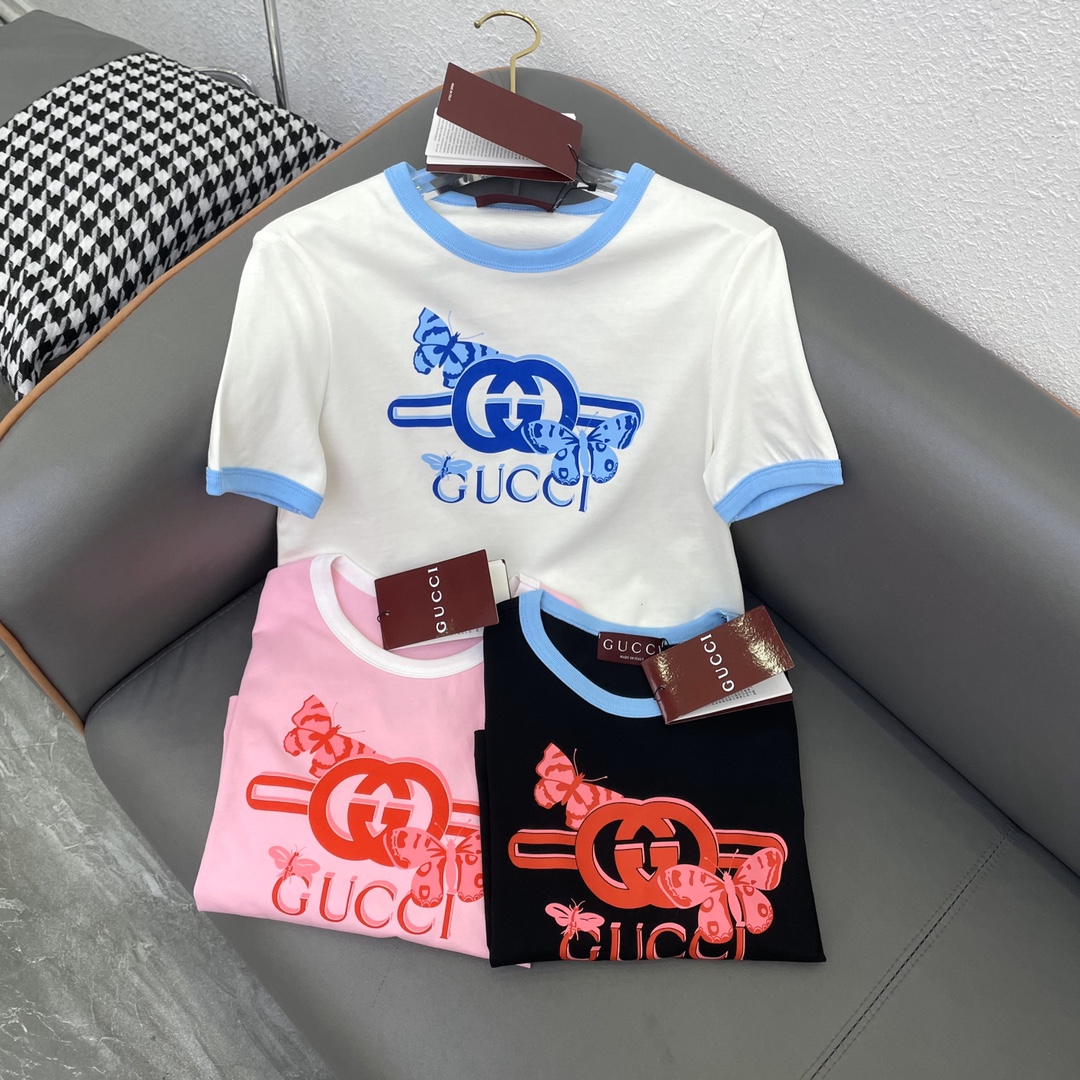 Gucci Clothing T-Shirt Black Pink White Printing Spring/Summer Collection