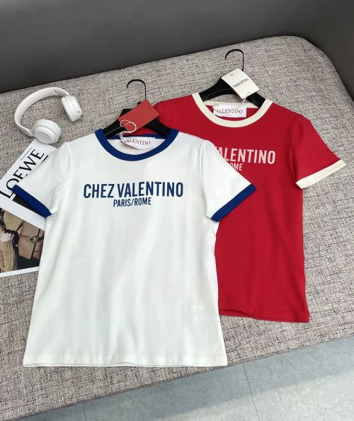 Valentino Color Block Trim Tee - Embroidered Logo Short Sleeve T-Shirt 1 Valentino Color Block Trim Tee - Embroidered Logo Short Sleeve T-Shirt