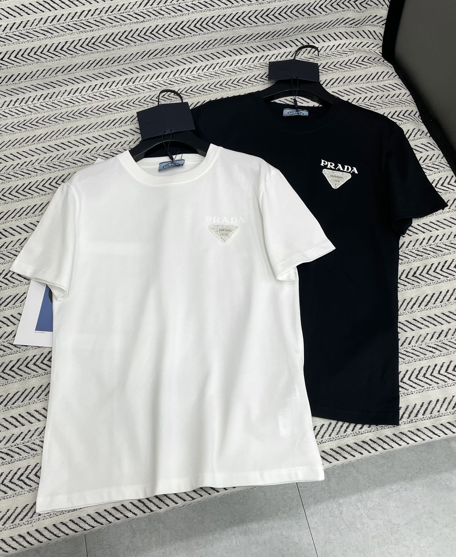 Prada Women's Short Sleeve T-Shirt with Triangle Logo - Spring Collection