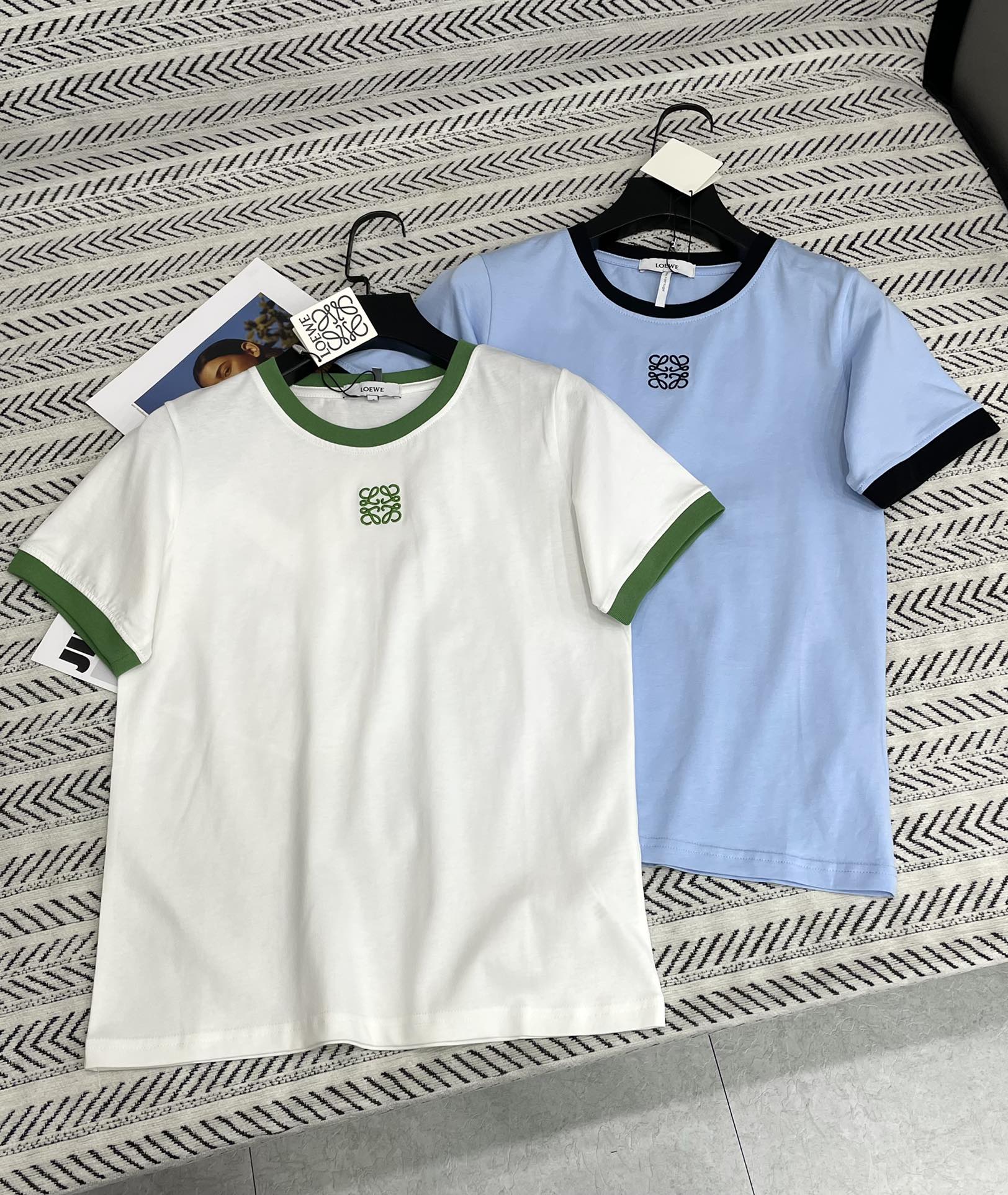 Loewe Color Block Trim T-Shirt Embroidered Logo Tee, Spring Collection