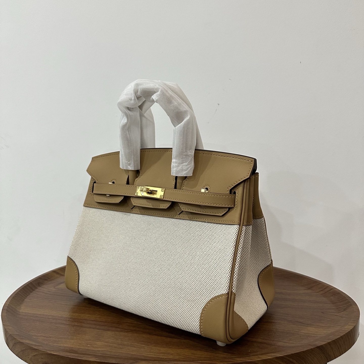 Hermès Hermes birkin 25 canvas patchwork biscuit color gold buckle ready stock