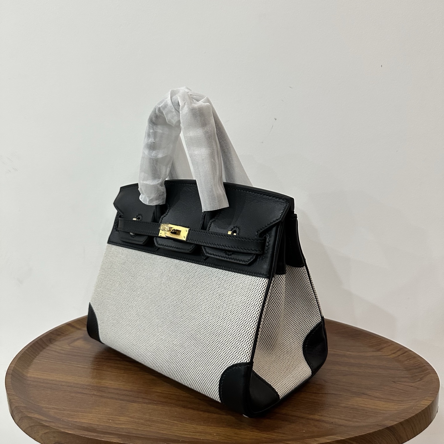 Hermès Hermes birkin 25 canvas and leather black gold buckle ready stock