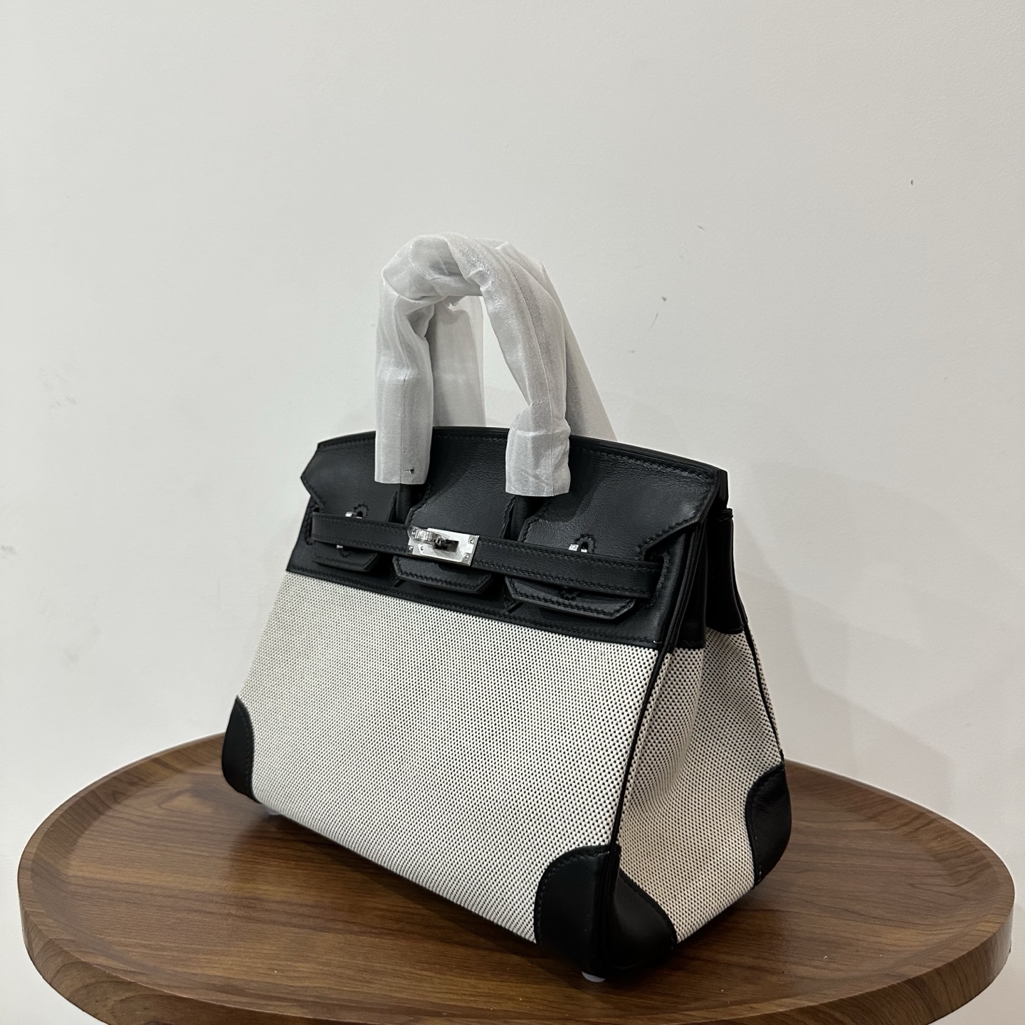 Hermès Hermes birkin 25 canvas and leather black silver buckle ready stock