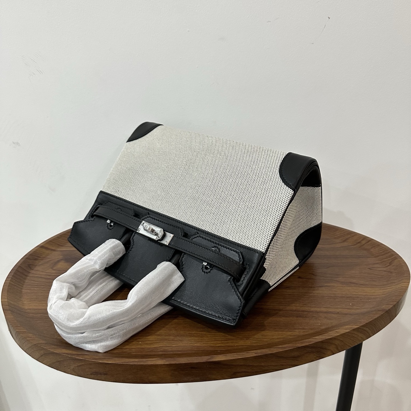 Hermès Hermes birkin 25 canvas and leather black silver buckle ready stock