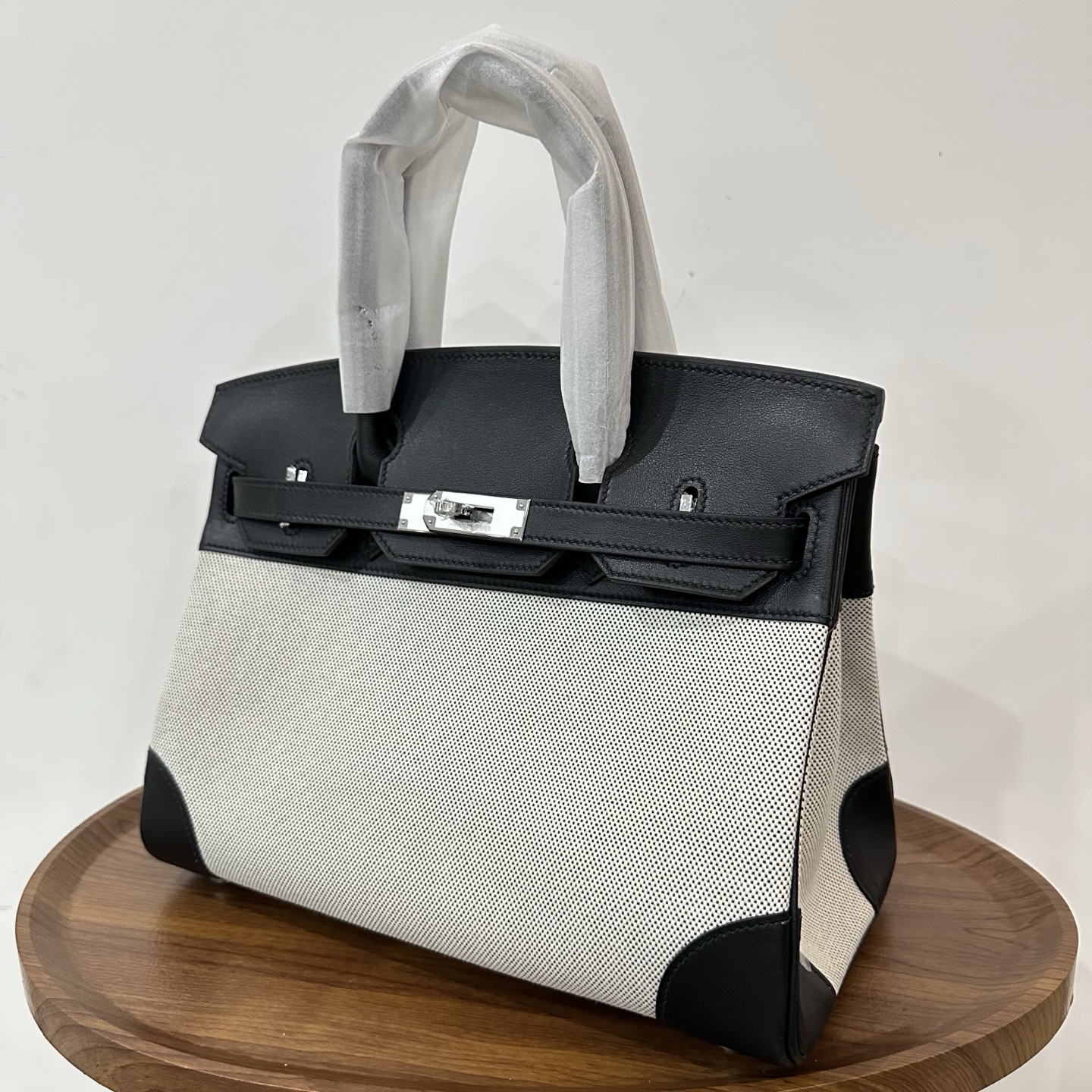 Hermès Hermes birkin 30 canvas and leather black silver buckle ready stock