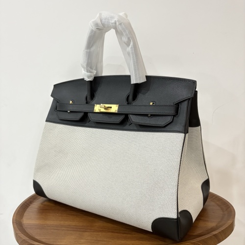 Birkin 35 Canvas and Leather Tote Bag with Gold Hardware - Stylish and Lightweight 1 Birkin 35 Canvas and Leather Tote Bag with Gold Hardware - Stylish and Lightweight