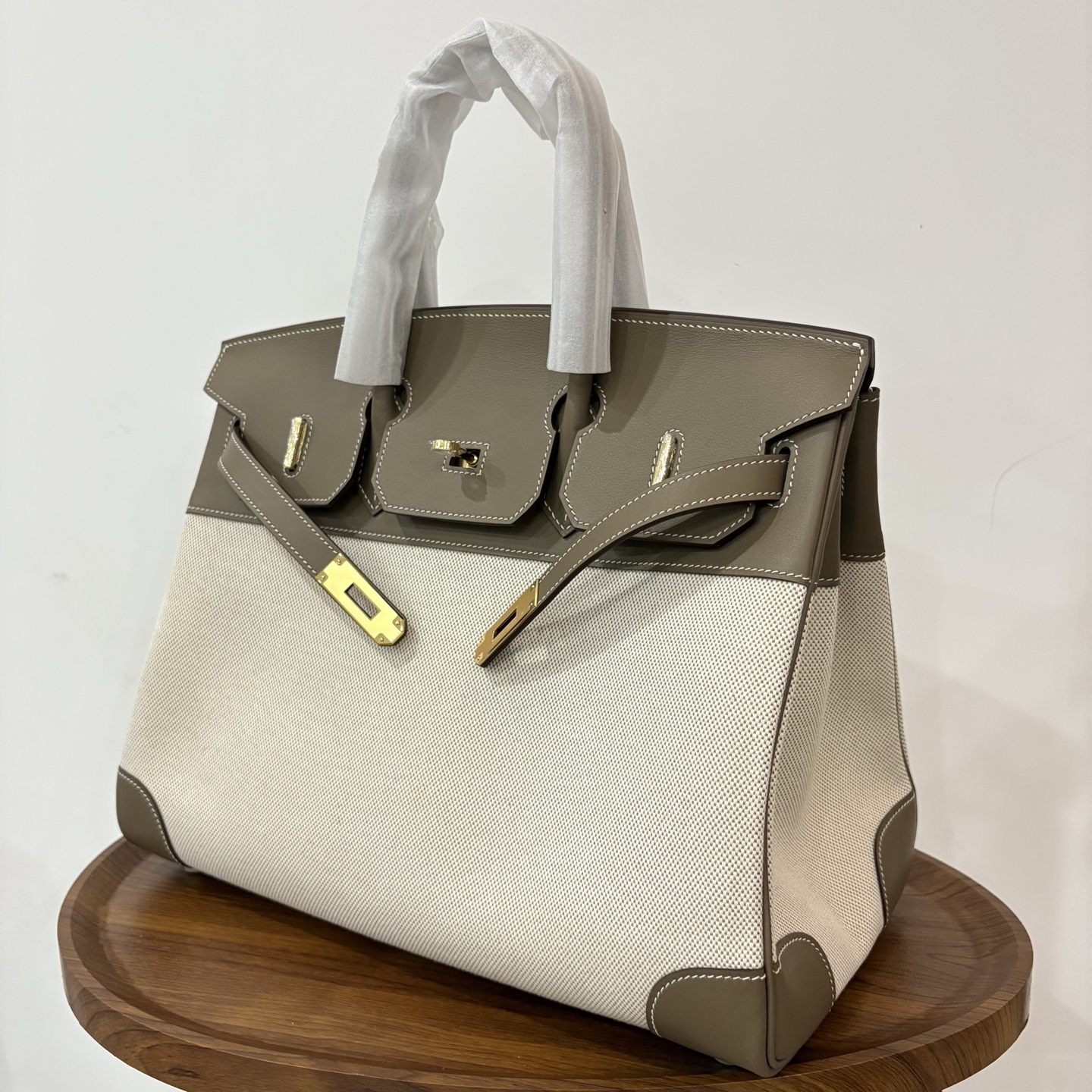 Hermès Hermes birkin 35 canvas patchwork leather elephant gray gold buckle ready stock