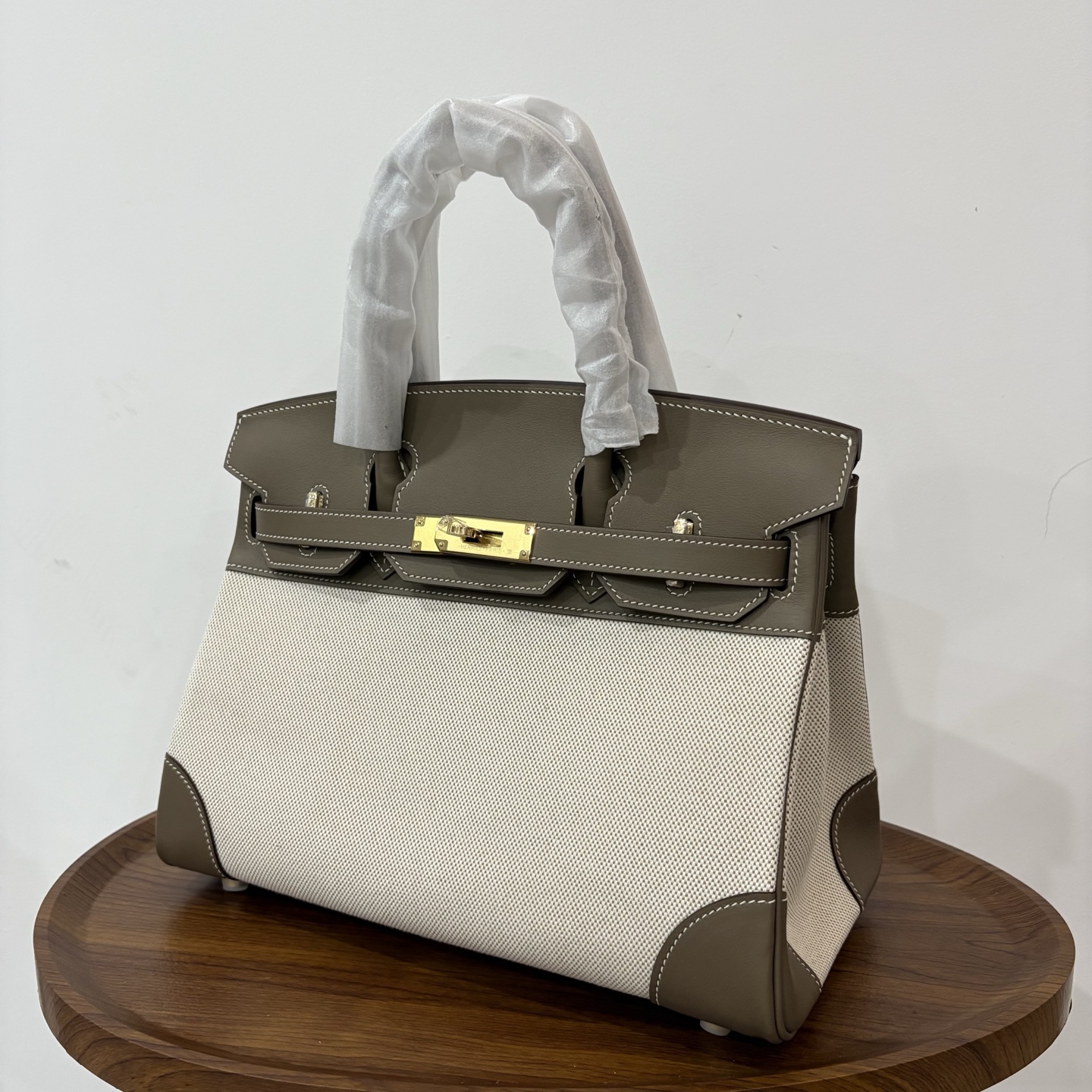 Hermès Hermes birkin 30 canvas patchwork leather elephant gray gold buckle ready stock