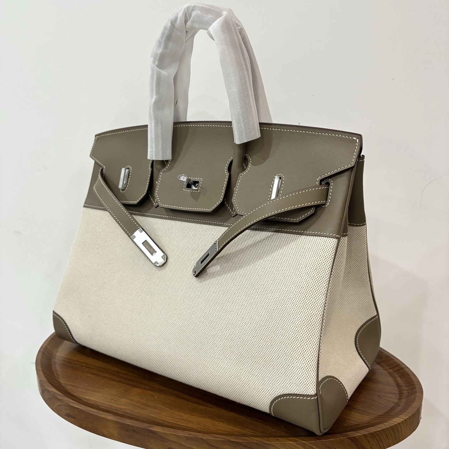 Birkin 35 Canvas and Leather Handbag, Elephant Gray with Silver Hardware 3 i1742787211514 75 0 2