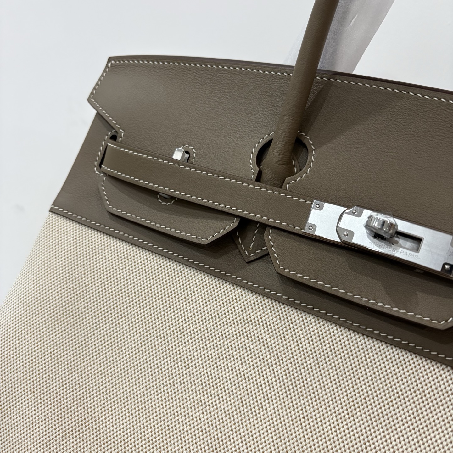 Birkin 35 Canvas and Leather Handbag, Elephant Gray with Silver Hardware 9 i1742787211577 1902 0 4