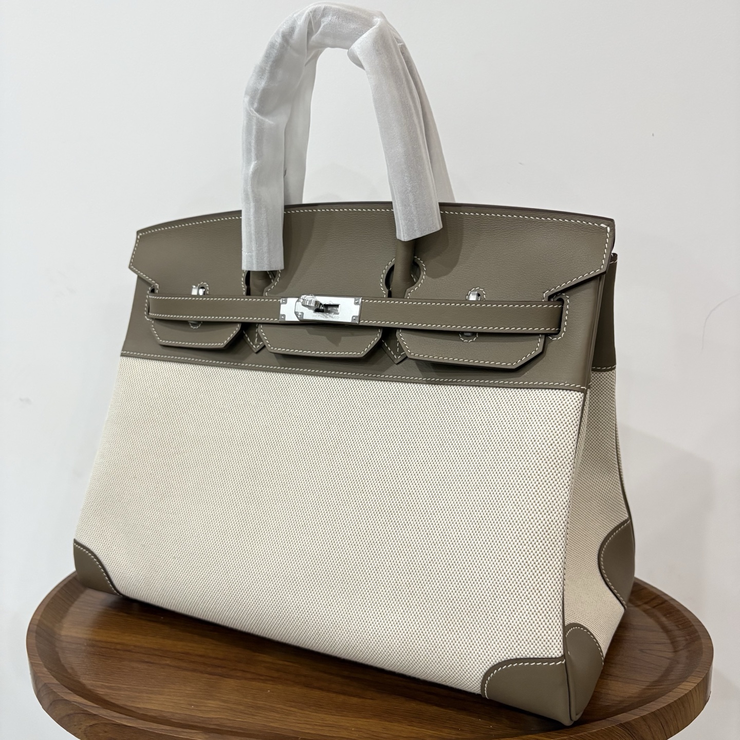 Birkin 35 Canvas and Leather Handbag, Elephant Gray with Silver Hardware 2 i1742787212473 3473 0 3