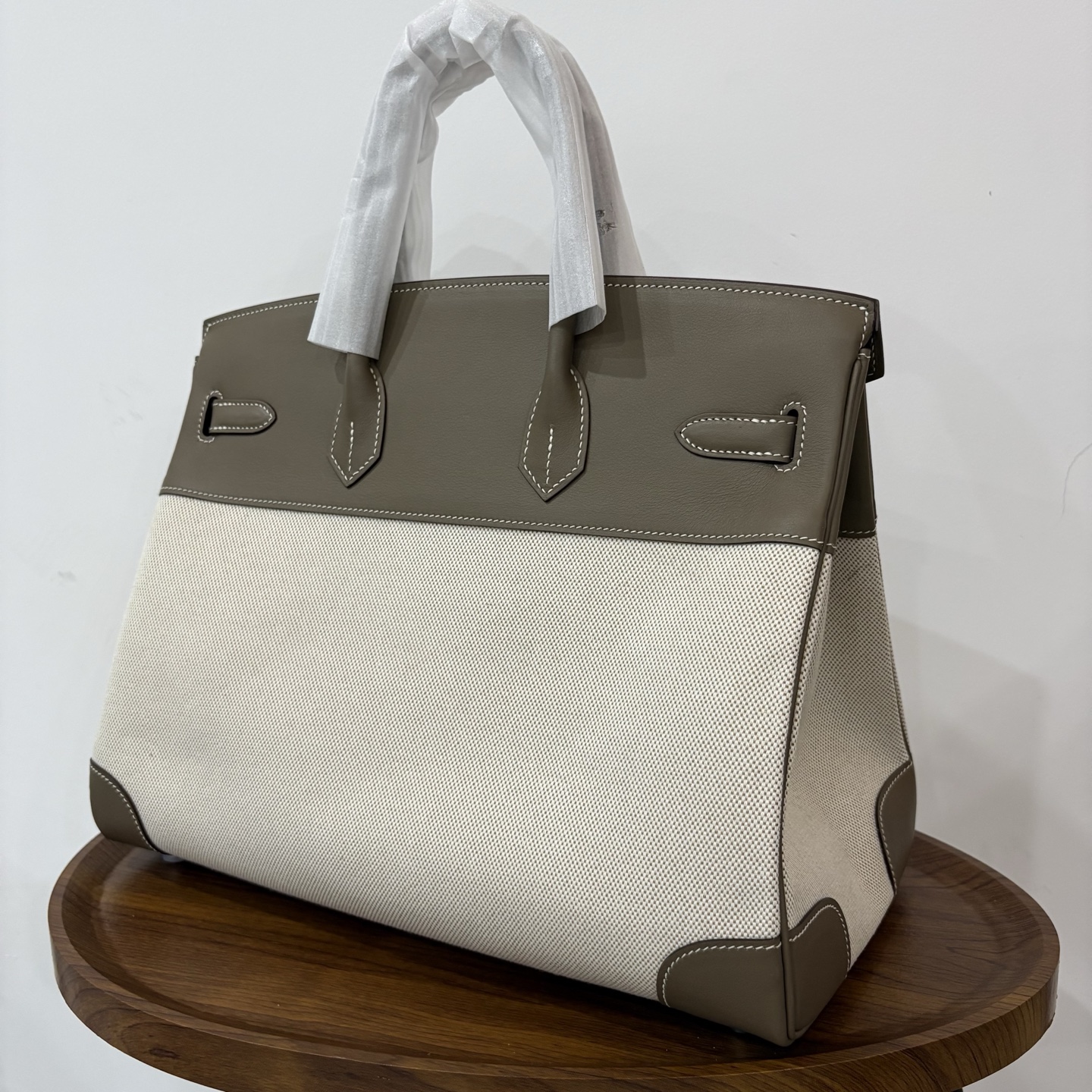 Birkin 35 Canvas and Leather Handbag, Elephant Gray with Silver Hardware 5 i1742787212499 939 0 7