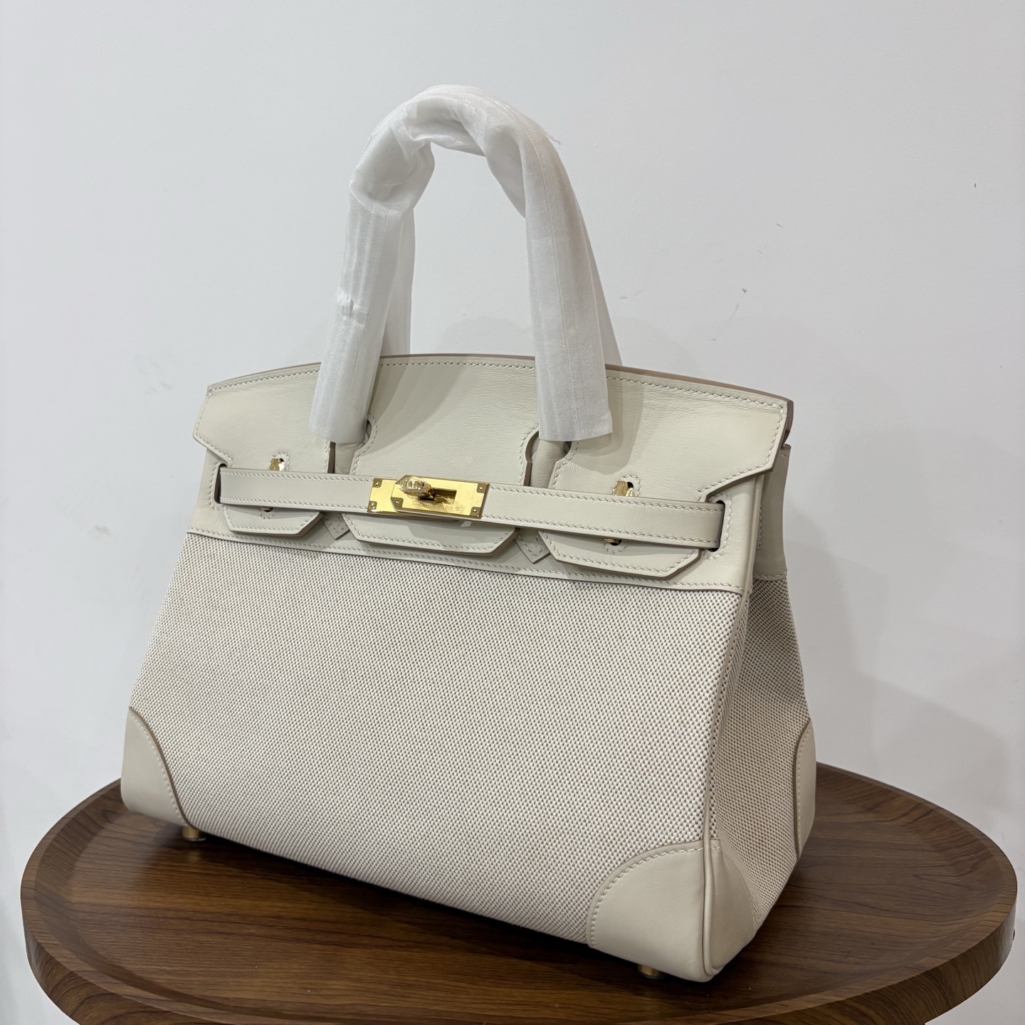 Hermès Hermes birkin 30 canvas patchwork milkshake white gold buckle ready stock
