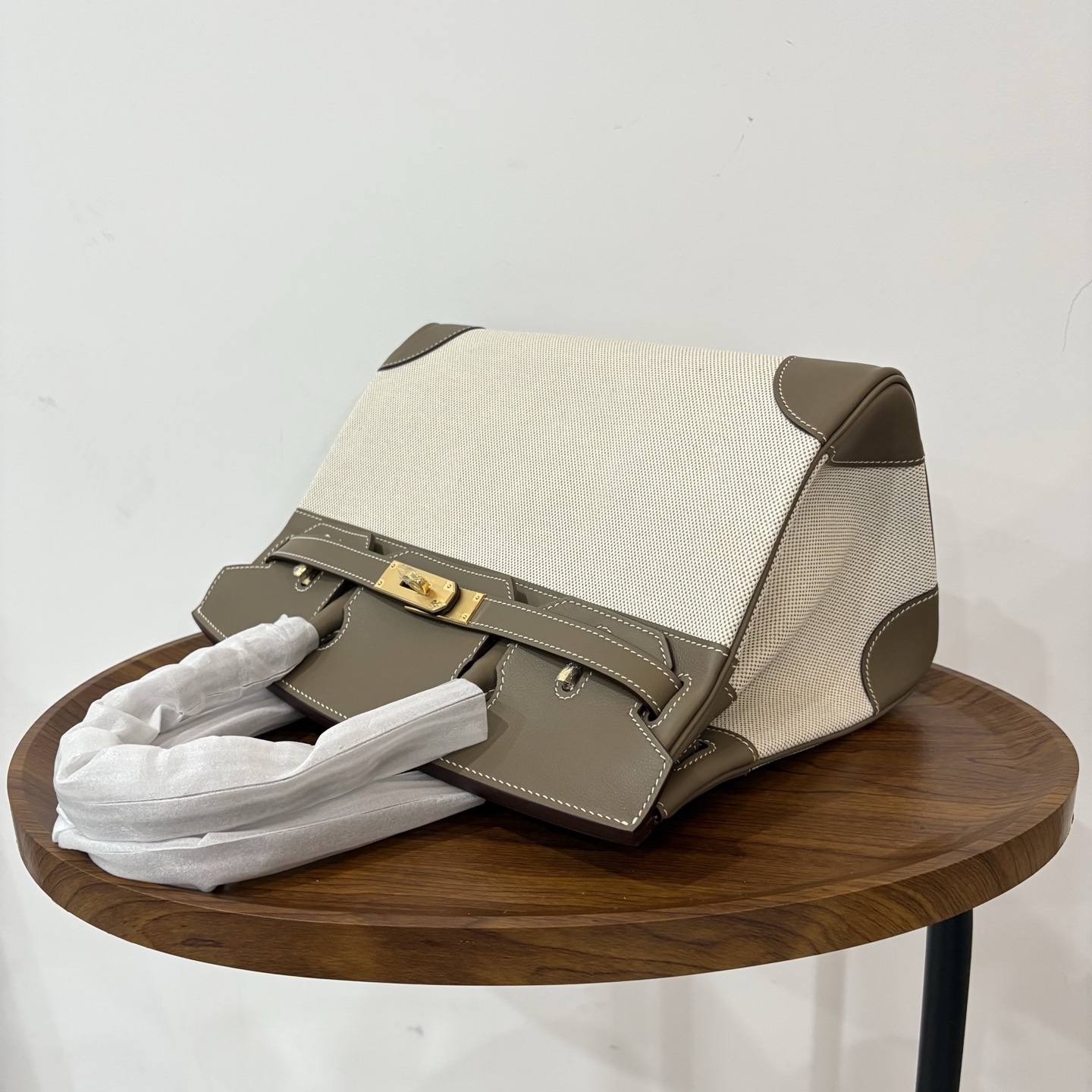 Hermès Hermes birkin 30 canvas patchwork leather elephant gray gold buckle ready stock