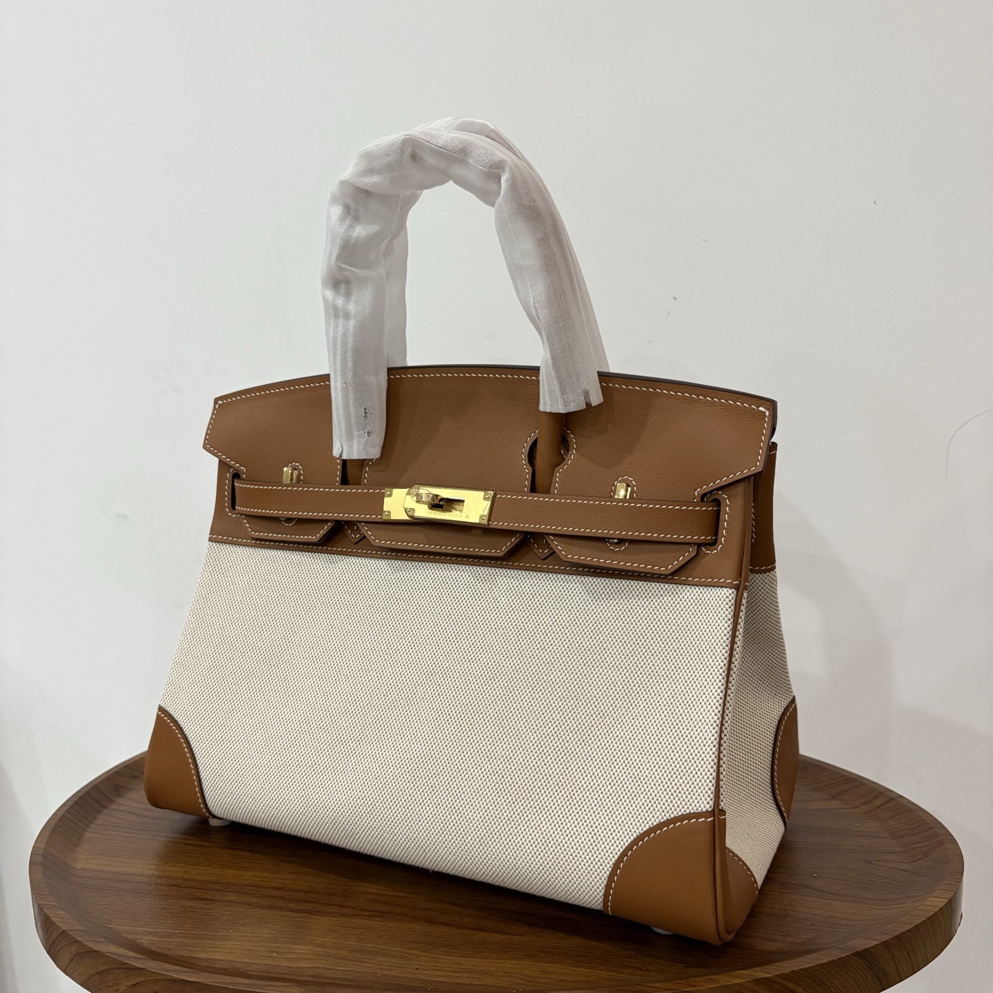 Hermès Hermes birkin 30 canvas and leather, golden brown, gold buckle, in stock