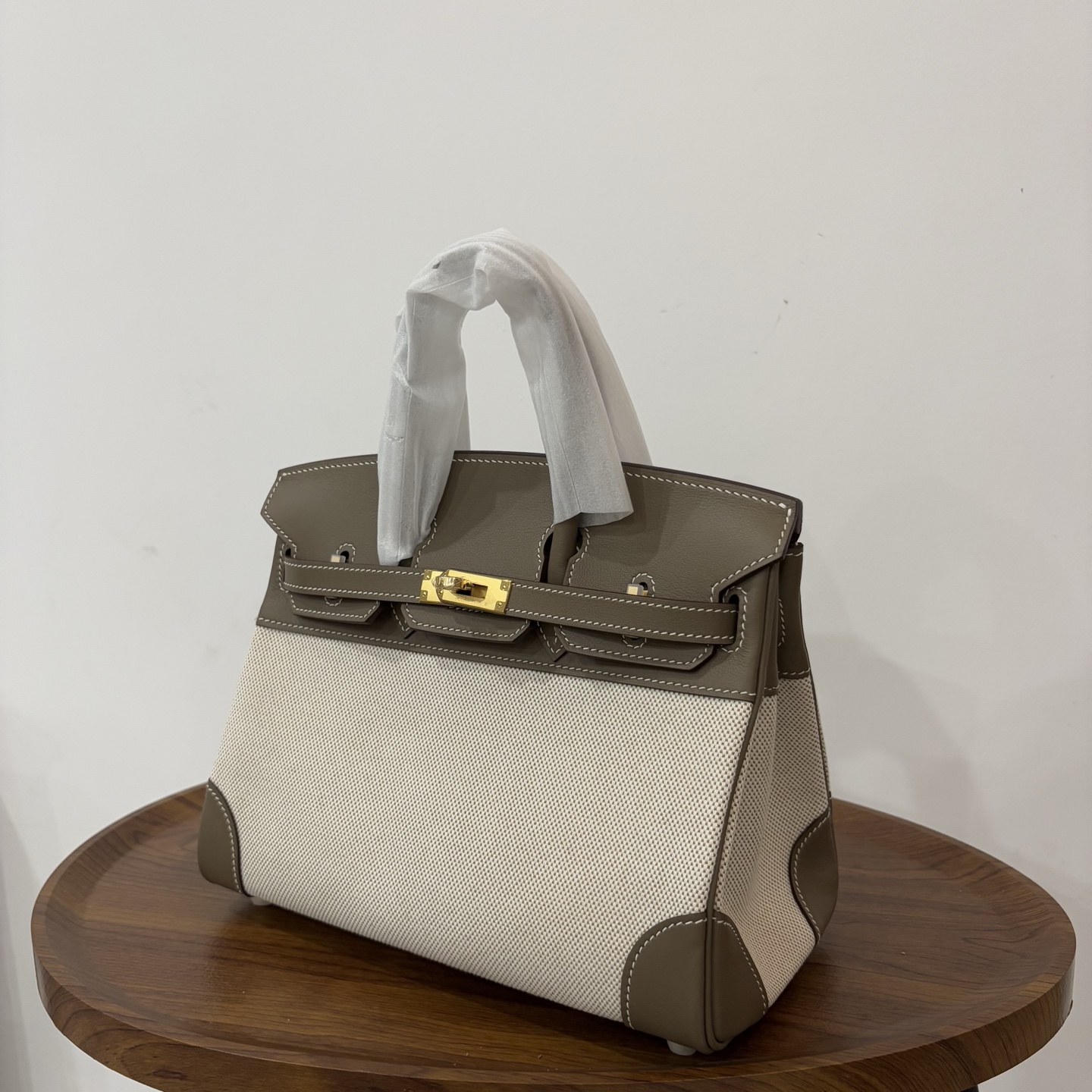 Hermès Hermes birkin 25 canvas patchwork leather elephant gray gold buckle ready stock