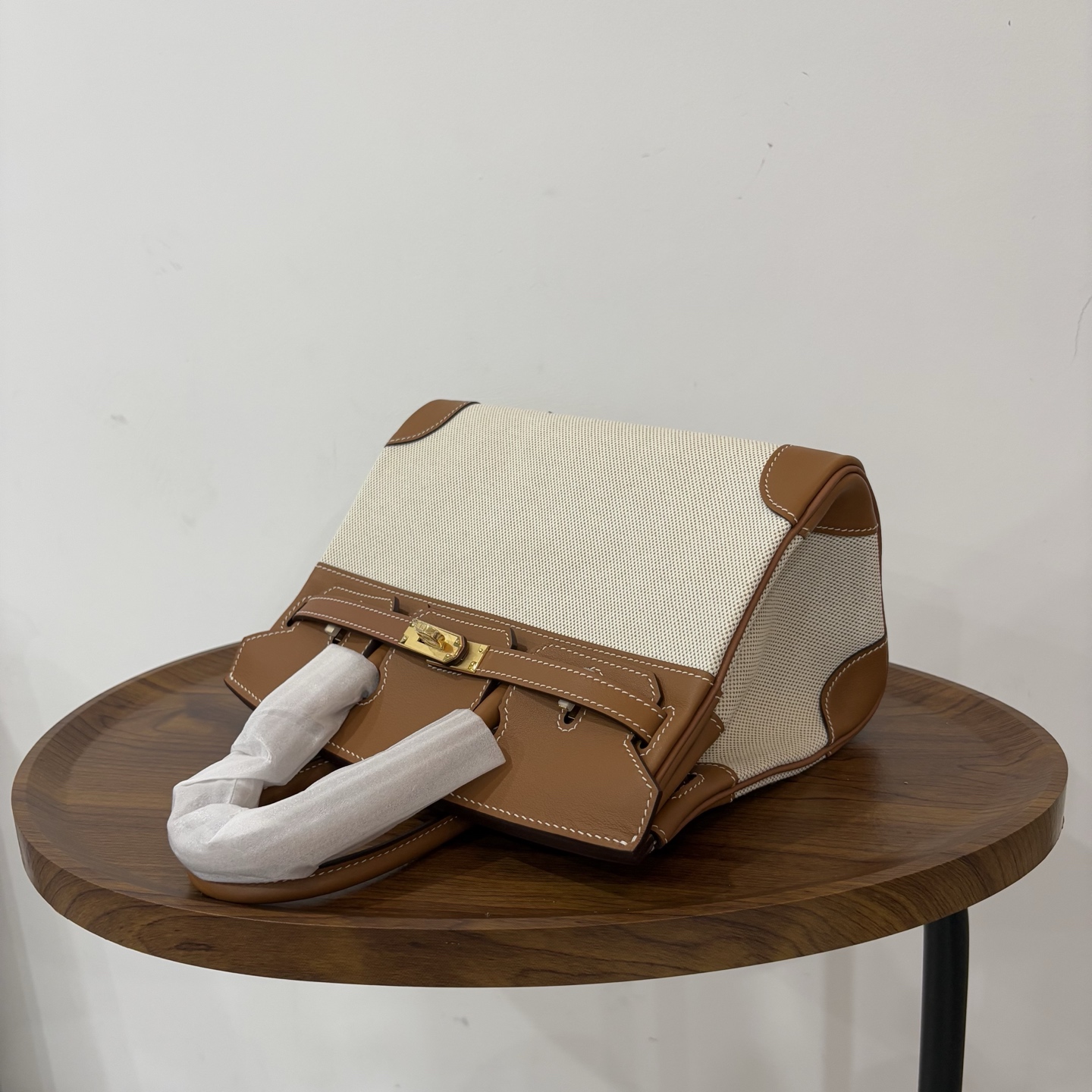 Hermès Hermes birkin 25 canvas and leather, golden brown, gold buckle, in stock