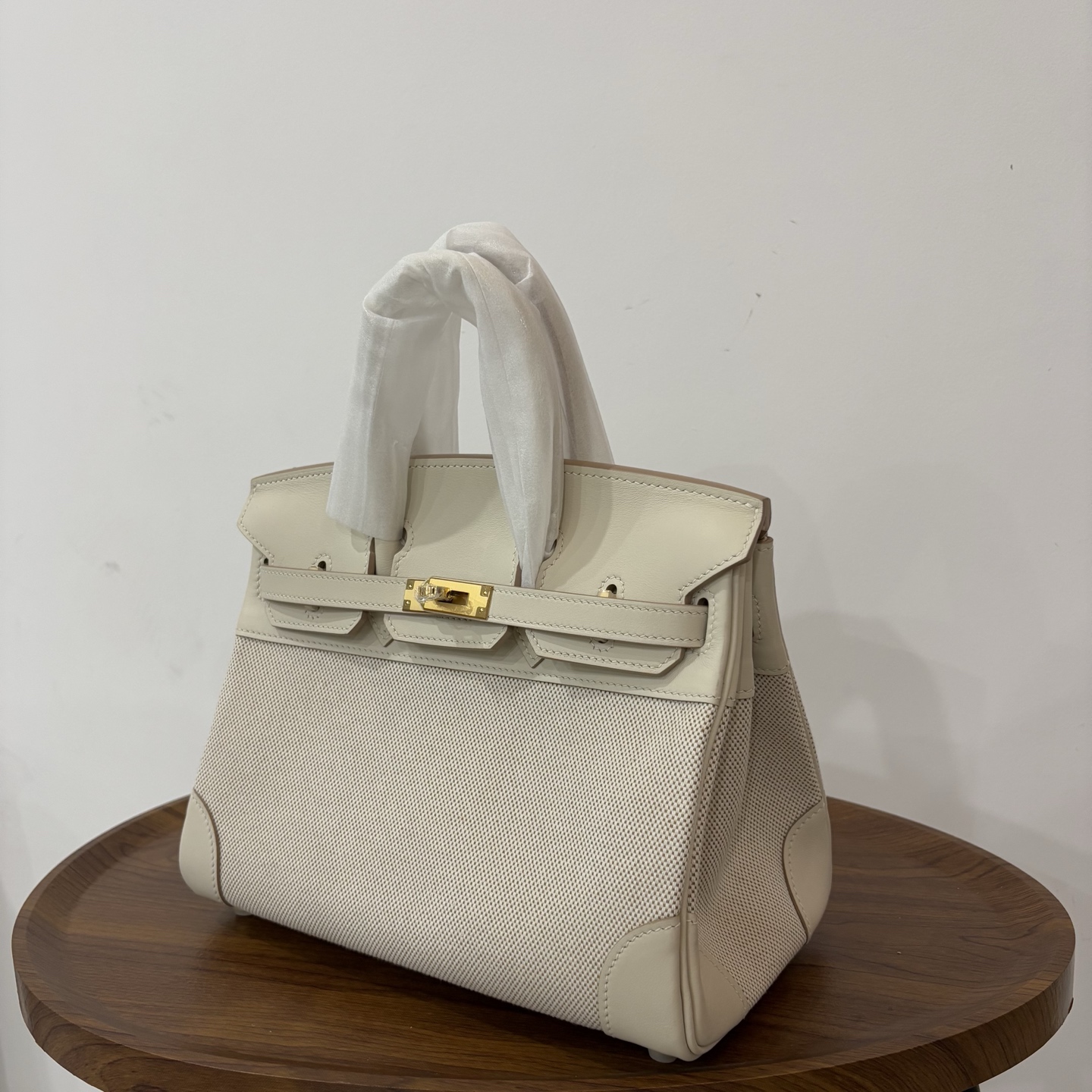 Hermès Hermes birkin 25 canvas patchwork milkshake white gold buckle ready stock