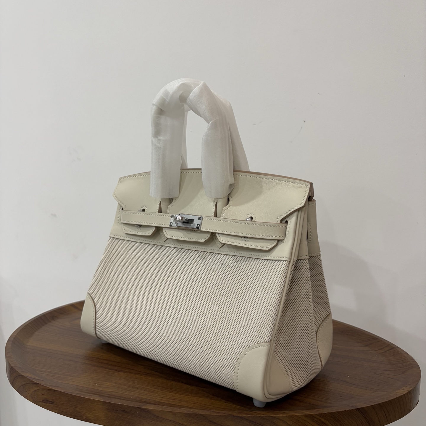 Hermès Hermes birkin 25 canvas patchwork milkshake white silver buckle ready stock