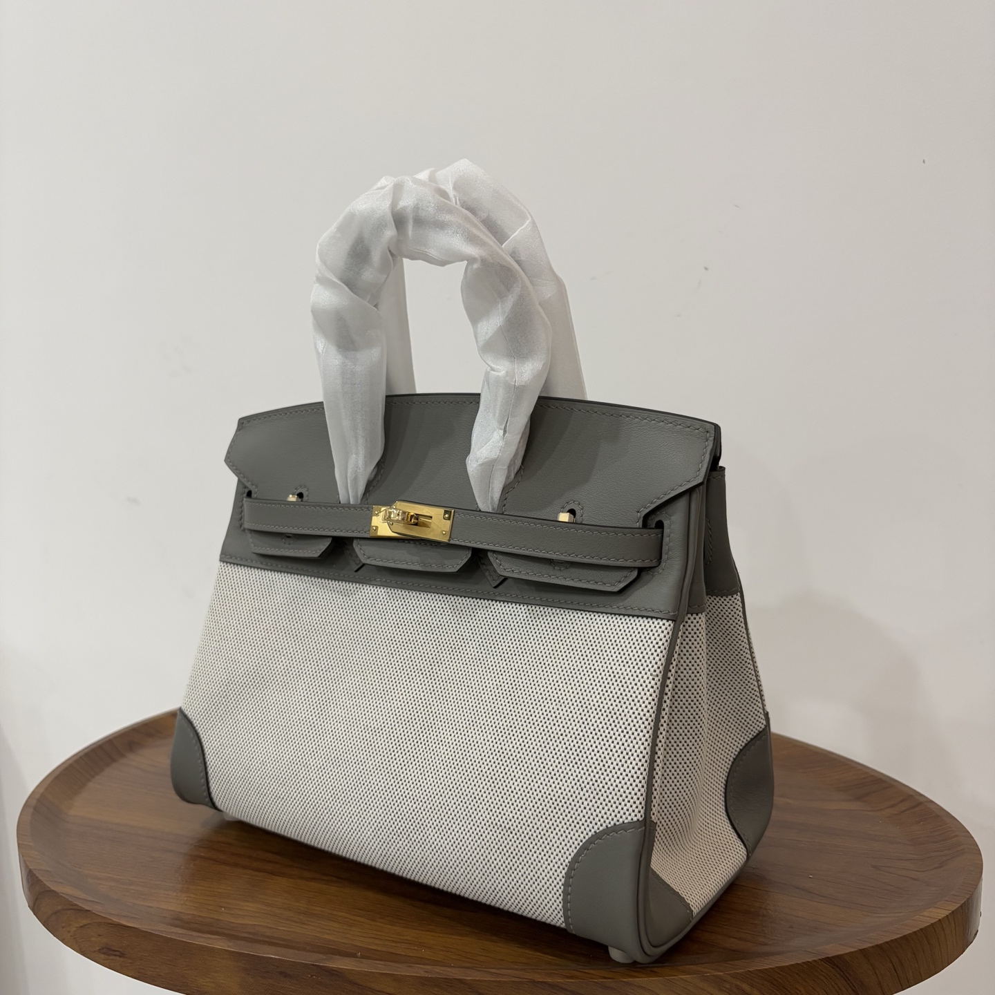 Hermès Hermes birkin 25 canvas patchwork cumulonimbus gray gold buckle ready stock