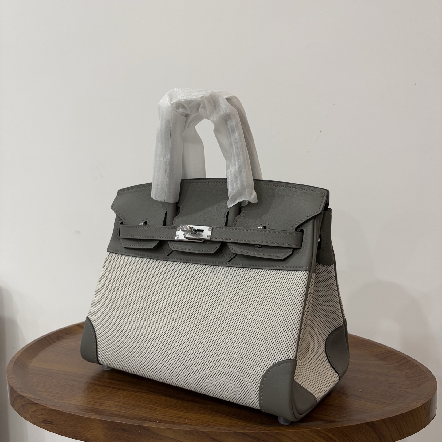 Hermès Hermes birkin 25 canvas patchwork cumulonimbus gray silver buckle ready stock