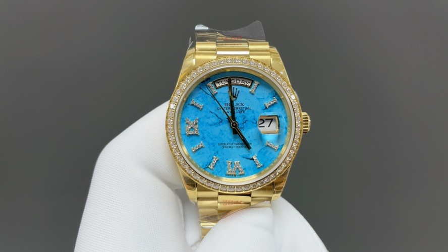 Rolex Day-Date 36mm Gold Watch with Diamond Bezel & Turquoise Dial 1 Rolex Day-Date 36mm Gold Watch with Diamond Bezel & Turquoise Dial