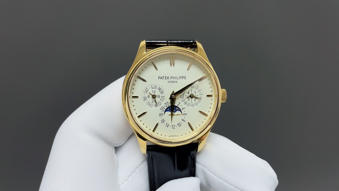 Patek Philippe Orologio da Polso Nero Grigio Bianco Pelle bovina Vintage Casual Cinturino in pelle