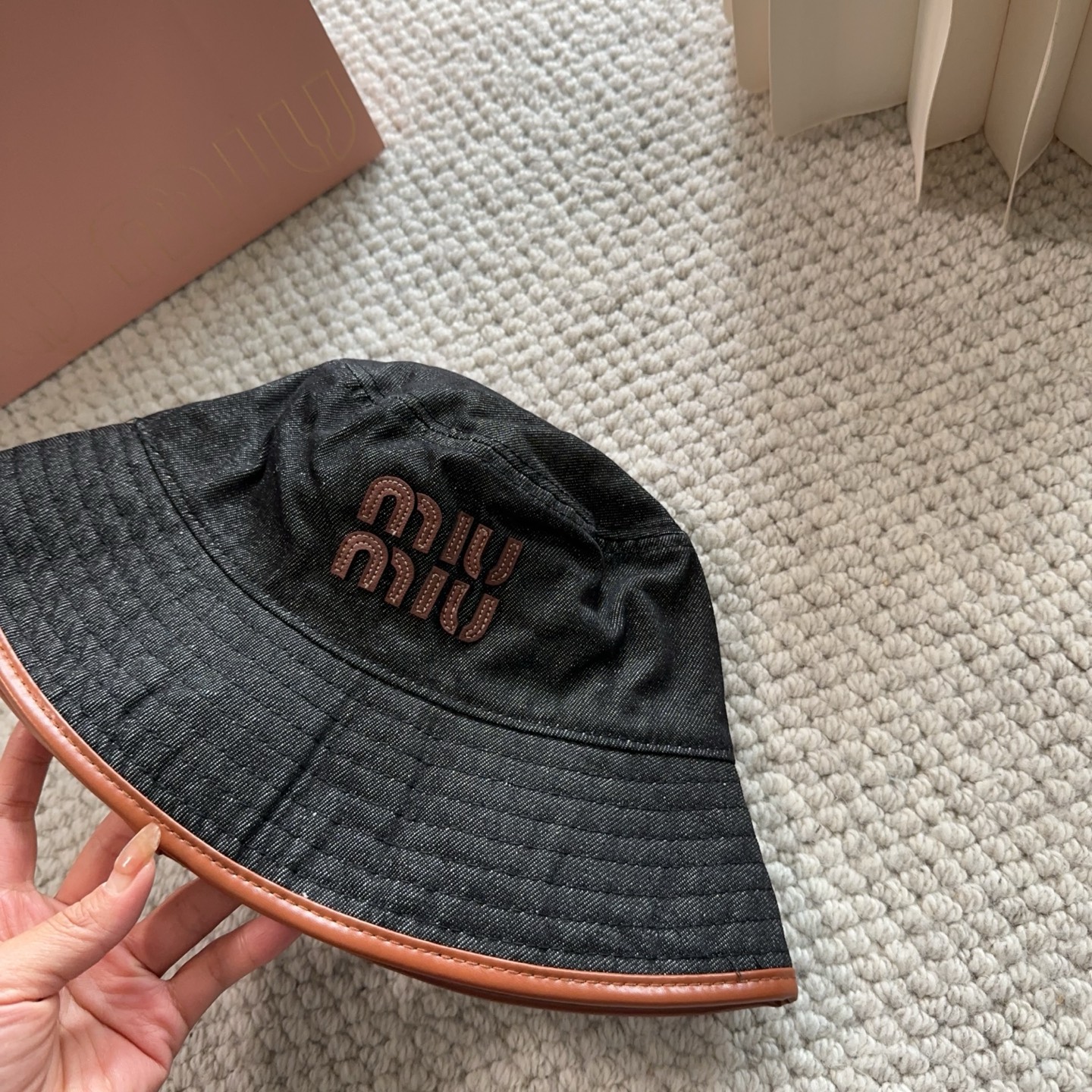 miumiu专柜帆布渔夫帽 一比一开模定制，头围57cm男女通用