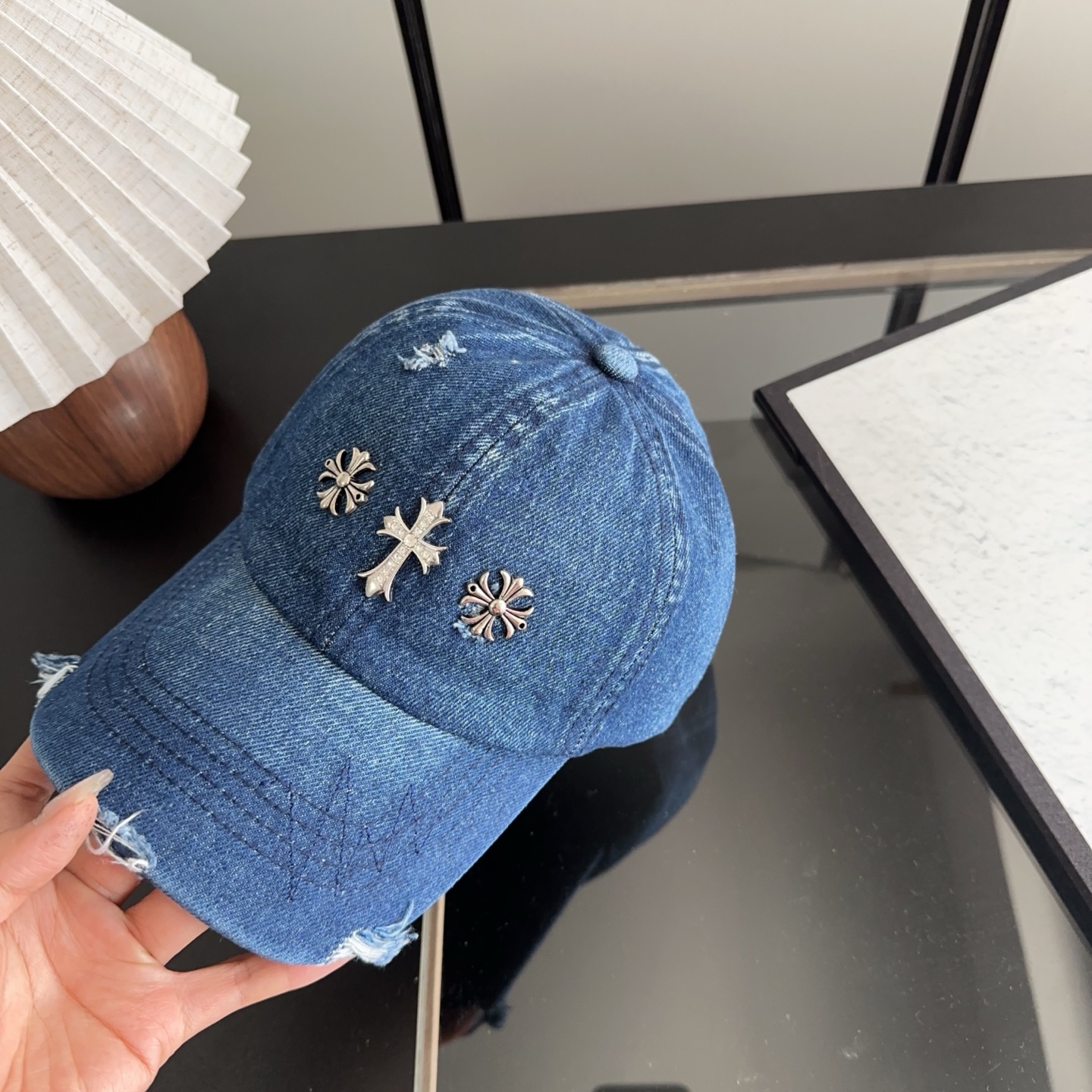 Chrome Hearts 克罗心💓早春韩版时尚复古做旧破洞帽子磨损设计百搭棒球帽鸭舌帽