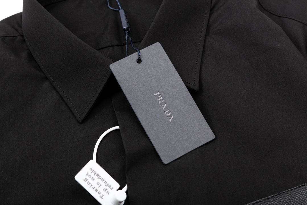New Prad* Leather Pocket Triangle Logo Long-Sleeve Shirt 2024 Collection in Black & White - 图片 9