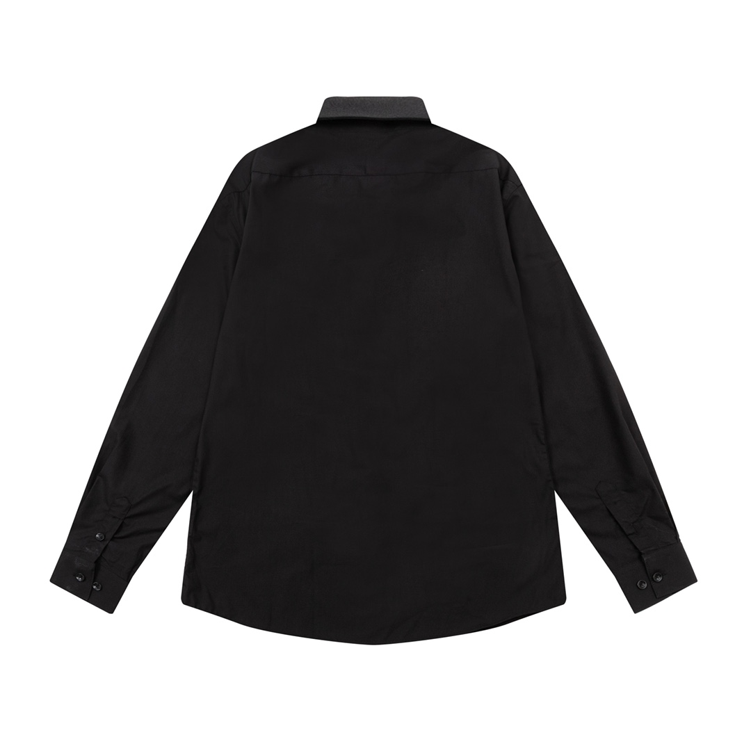 New Prad* Leather Pocket Triangle Logo Long-Sleeve Shirt 2024 Collection in Black & White - 图片 2