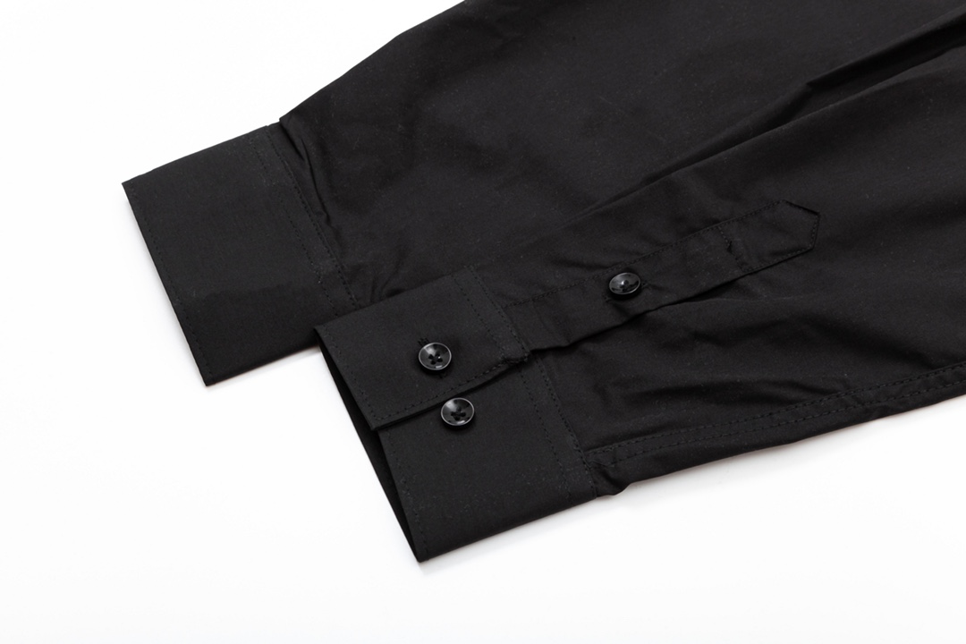 New Prad* Leather Pocket Triangle Logo Long-Sleeve Shirt 2024 Collection in Black & White - 图片 7