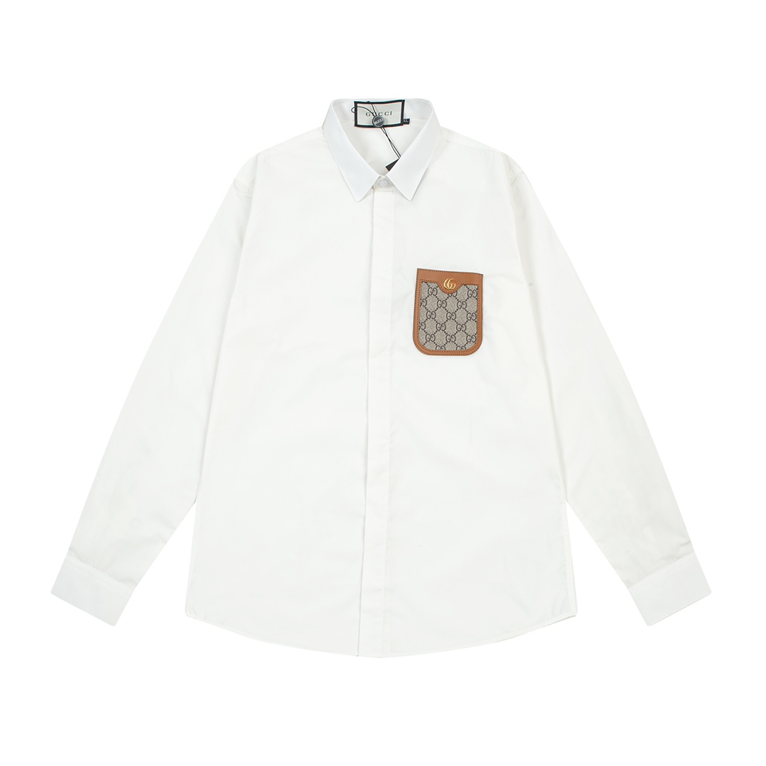 New 2024 Gucci Double G Metal Logo Leisure Shirts in Black and White - 图片 1