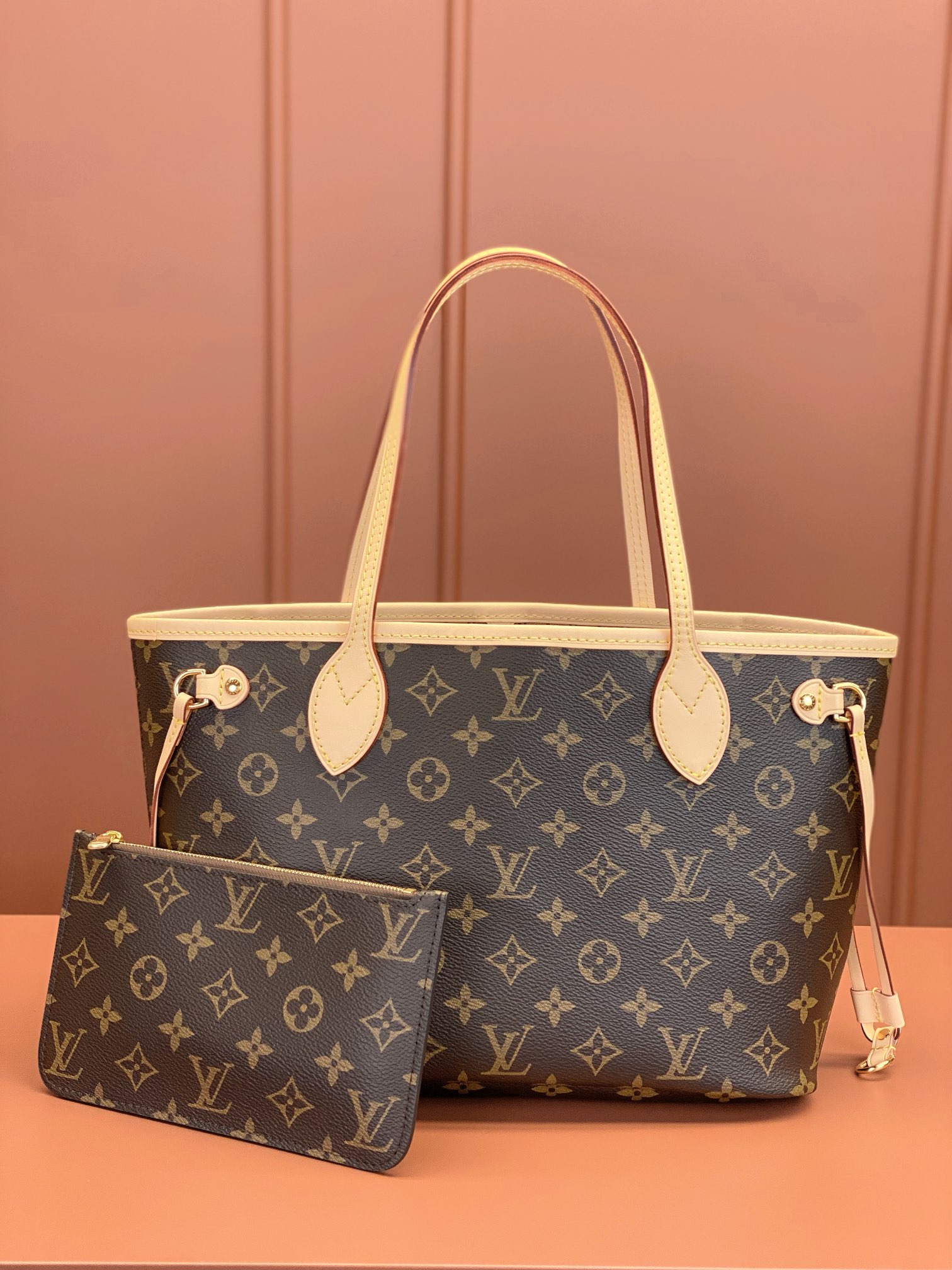 Louis Vuitton LV Neverfull Sacs À Main Couleur abricot Tout en acier Mini M41245