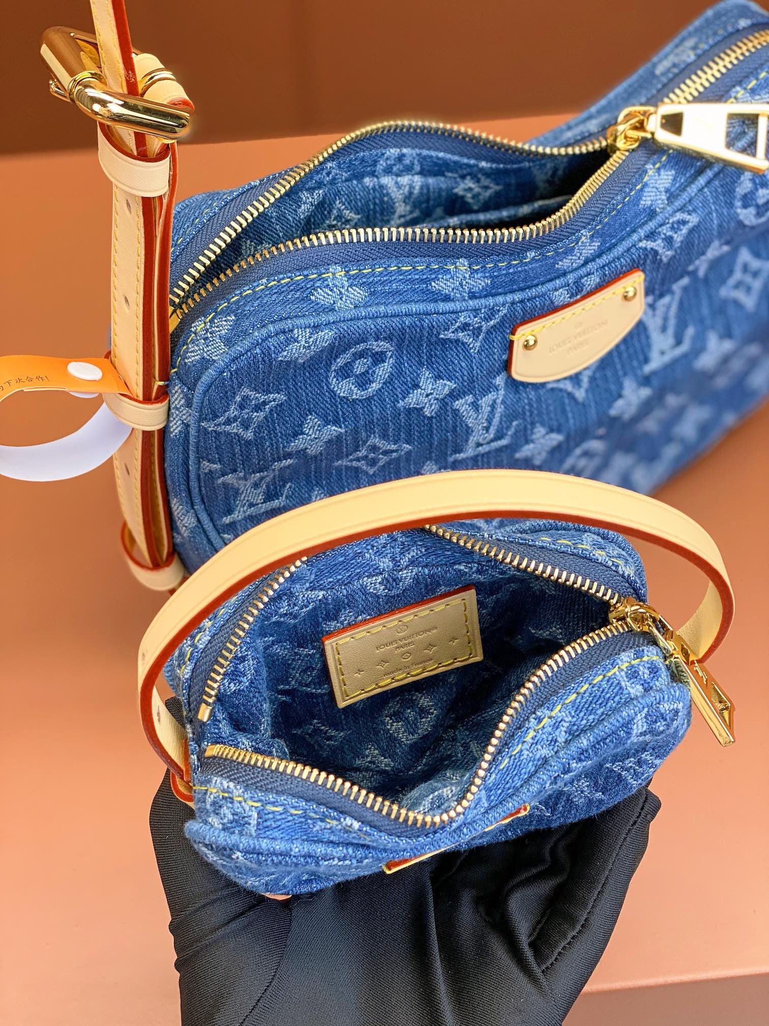 特级MB芯片版原厂皮CROISSANT中号手袋型号M46856蓝色材料A级全钢五金进口原厂面料包装全套原